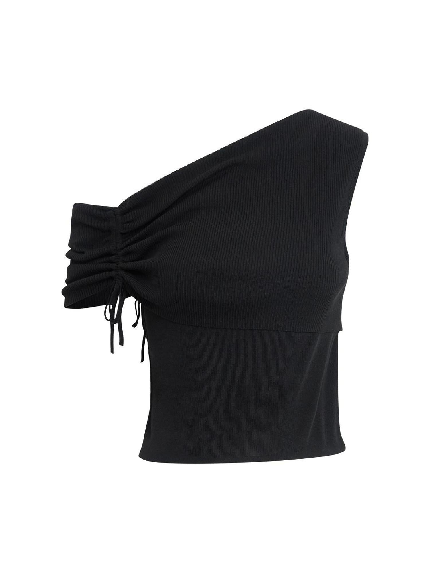 RUN TO THE FUTURE Original Asymmetric One Shoulder Slim Short Tshirt Black White Women Crop Tops