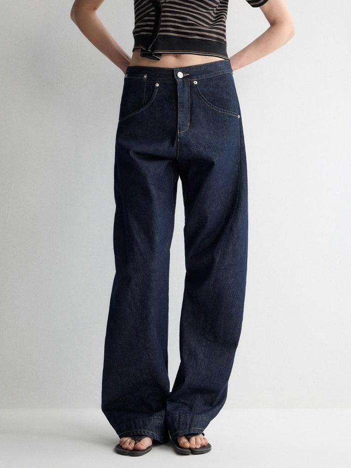 RUN TO THE FUTURE Durable Dark Cotton Denim Casual Oversized Natural Waist Ladies Wide-Leg Jeans