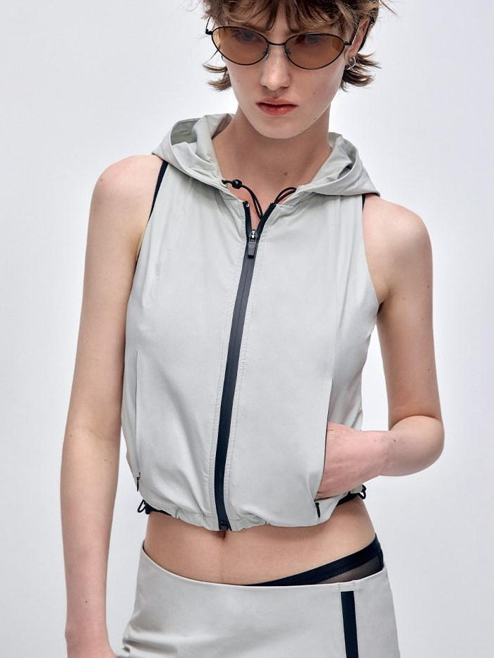 RUN TO THE FUTURE Stretch Zip Cropped Slim Workwear Women Nylon Stretch Top & Pants Sets