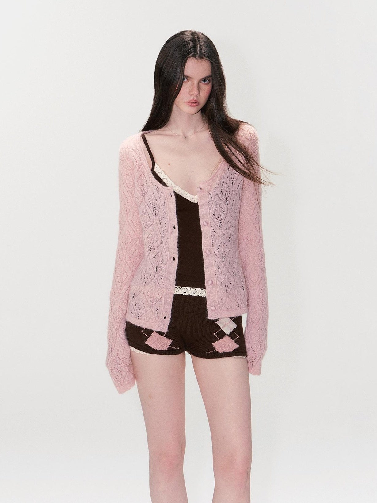 The NeverMore Alpaca Mohair Lightweight Diamond Cropped Button Front Women Knit Cardigans