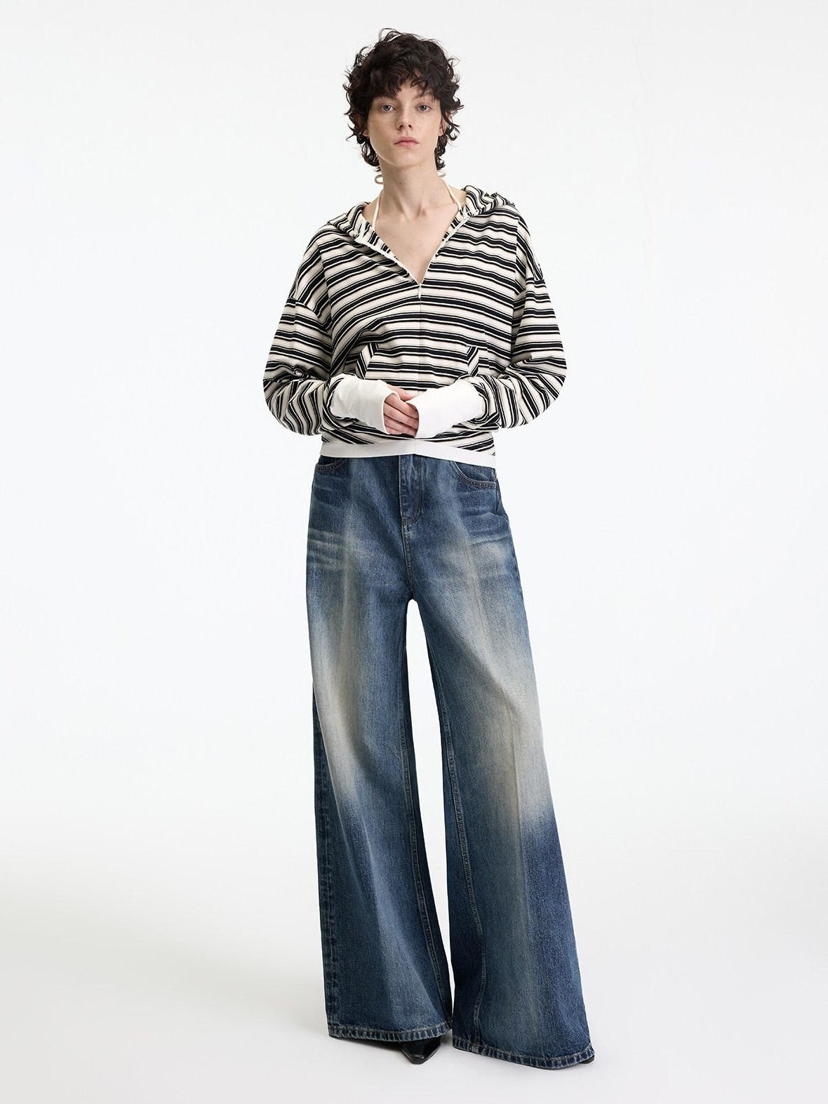 RUN TO THE FUTURE Soft Stretch Cotton Hooded Zip Striped Casual Women Knit Cardigans