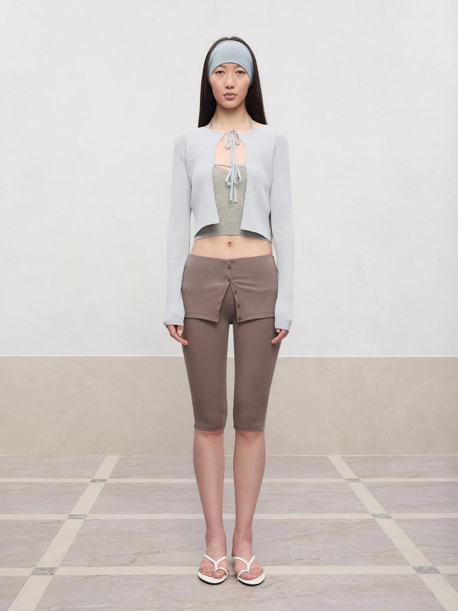 RUN TO THE FUTURE Tie Front Slim Fit Knit Bell Sleeve Cardigan Office Solid T Shirt Crop Tops