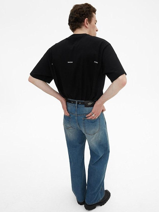 RUN TO THE FUTURE Breathable Washed Mid Rise Asymmetrical Multi Pocket Relaxed Blue Straight Jeans