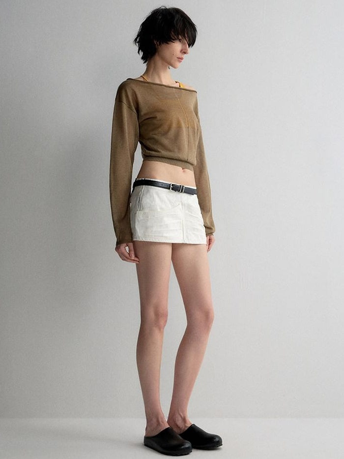 RUN TO THE FUTURE Washed Cotton Denim Pocket Minimalist A Line Low Waist Mini Skirts