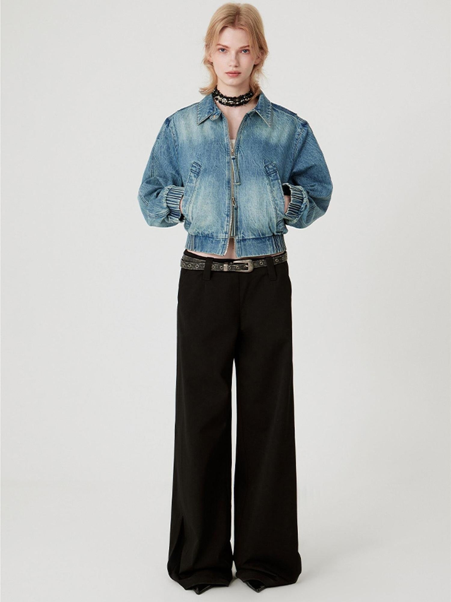 RUN TO THE FUTURE Original Pocketed Low Rise Zip Fly Stretch Black Women Straight Pants