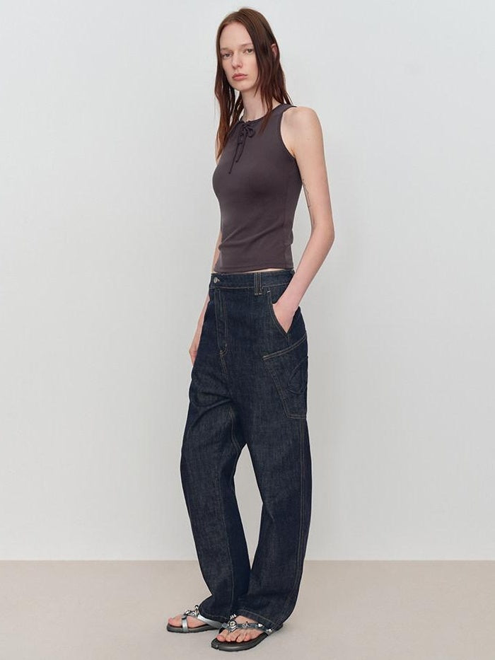 RUN TO THE FUTURE Original Design Tie Detail Slim Fit Modal Blend Women Two Piece Solid Tank Tops
