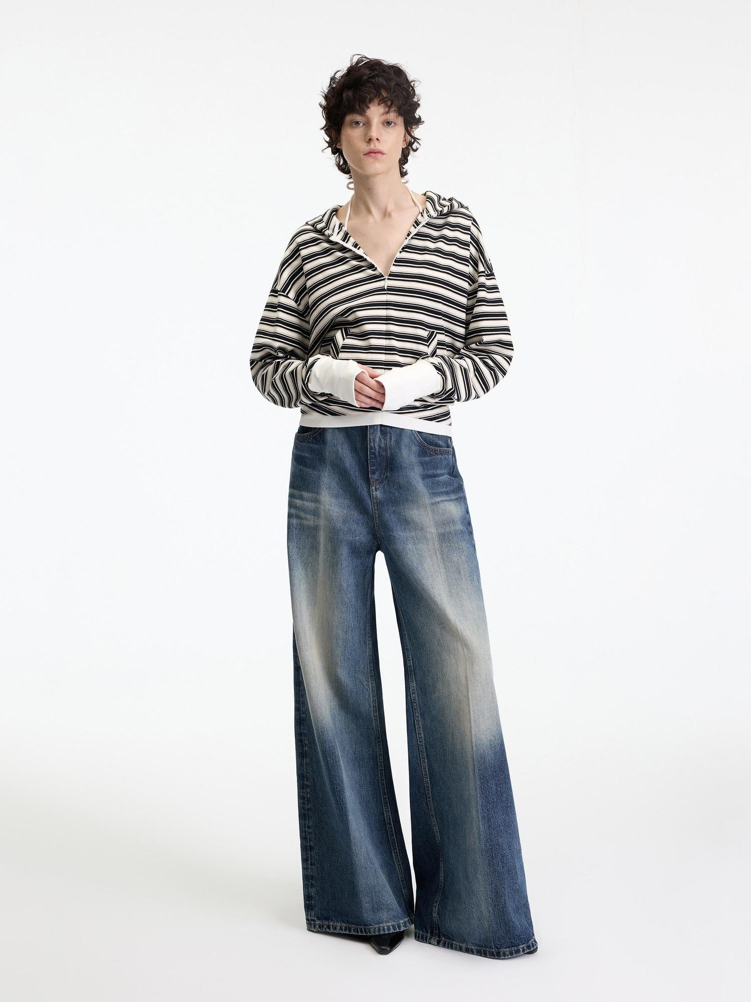 RUN TO THE FUTURE Soft Stretch Cotton Hooded Zip Striped Casual Women Knit Cardigans