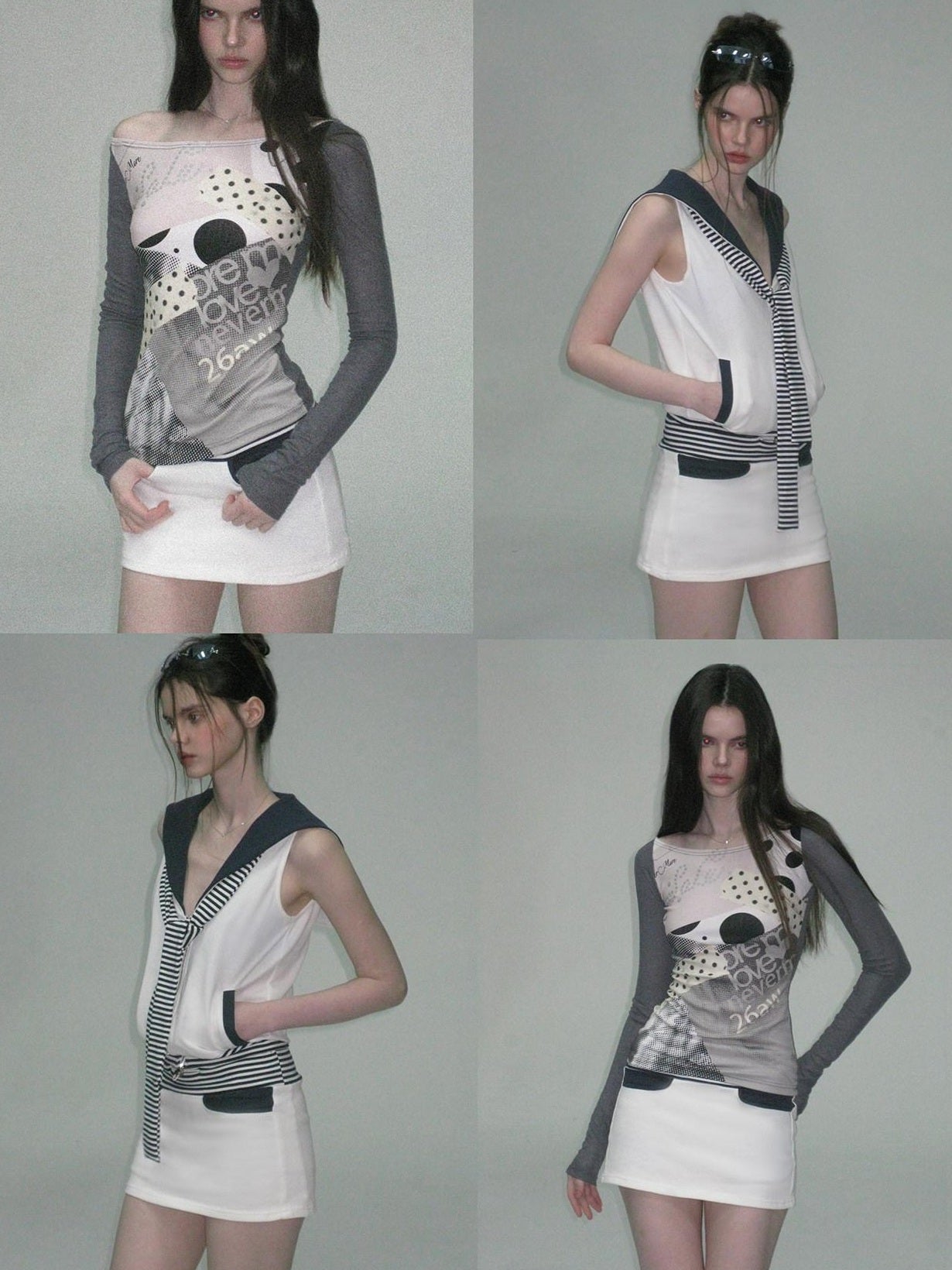The NeverMore Contrast Printed Cotton Mid Waist Straight Bodycon Women White Mini Skirts
