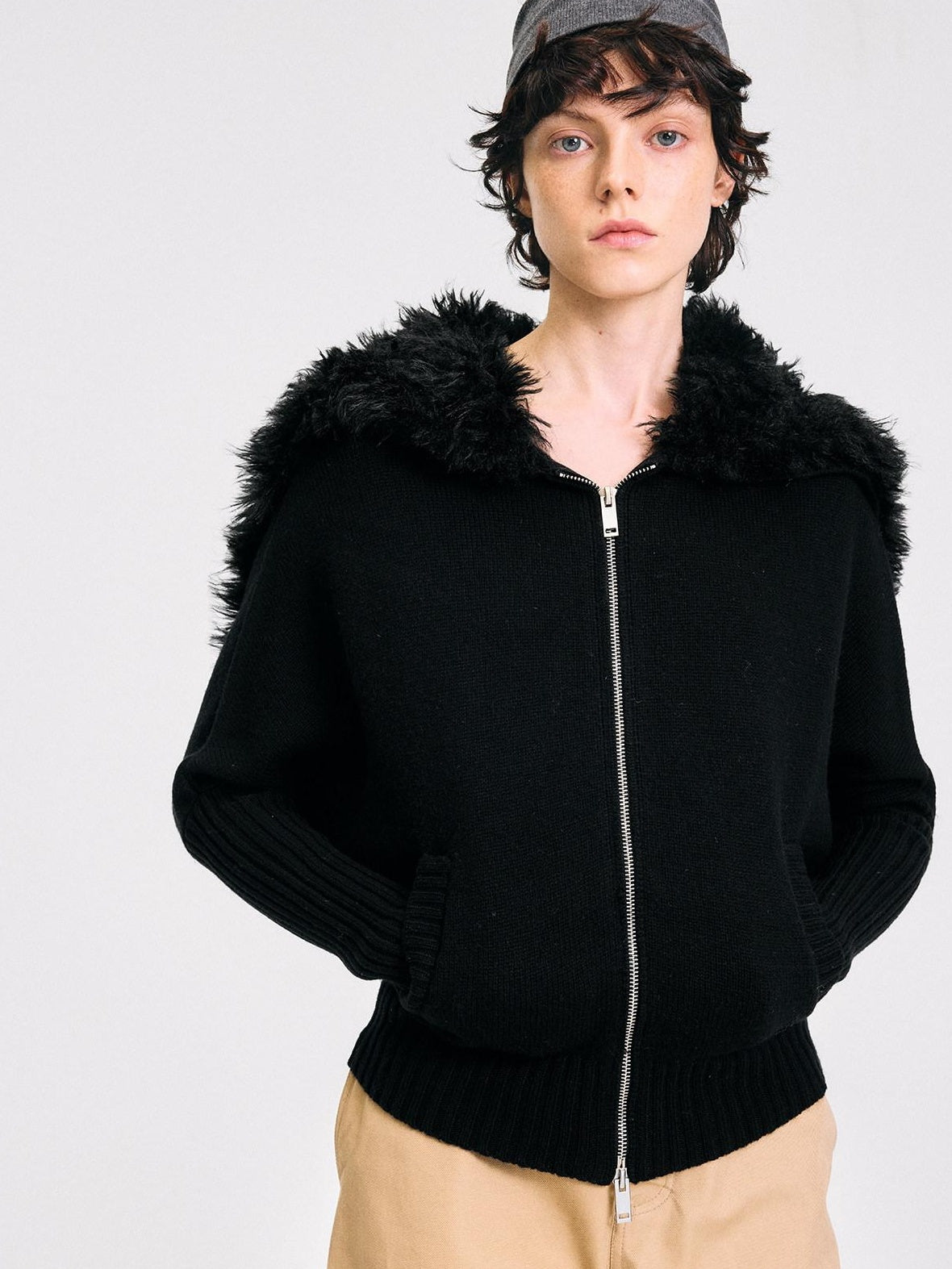 RUN TO THE FUTURE Soft Wool Blend Hooded Patchwork Vintage Loose Fit Zipper Knit Cardigans