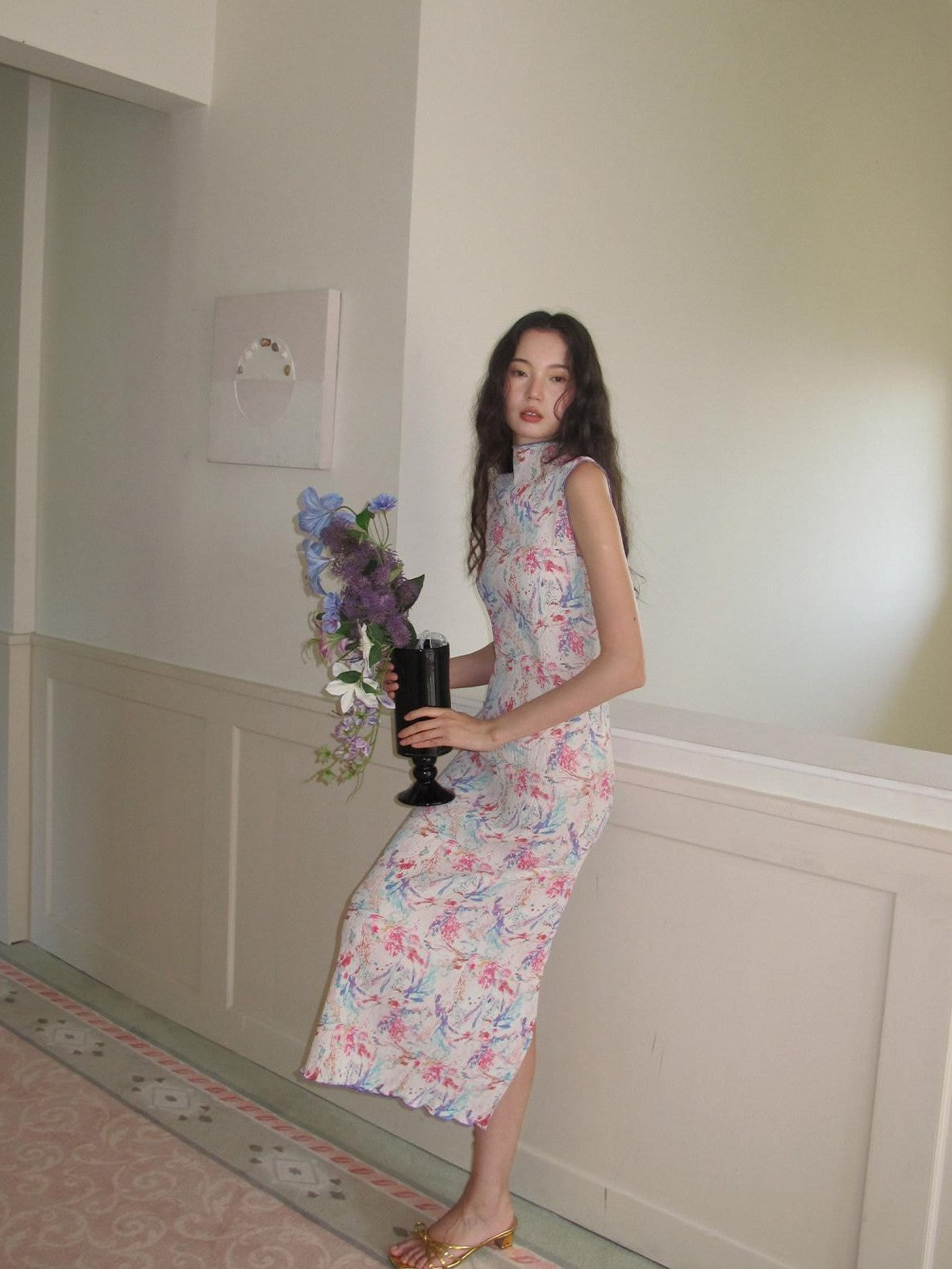 9rotic Artistic Ink Print Pleated Women&