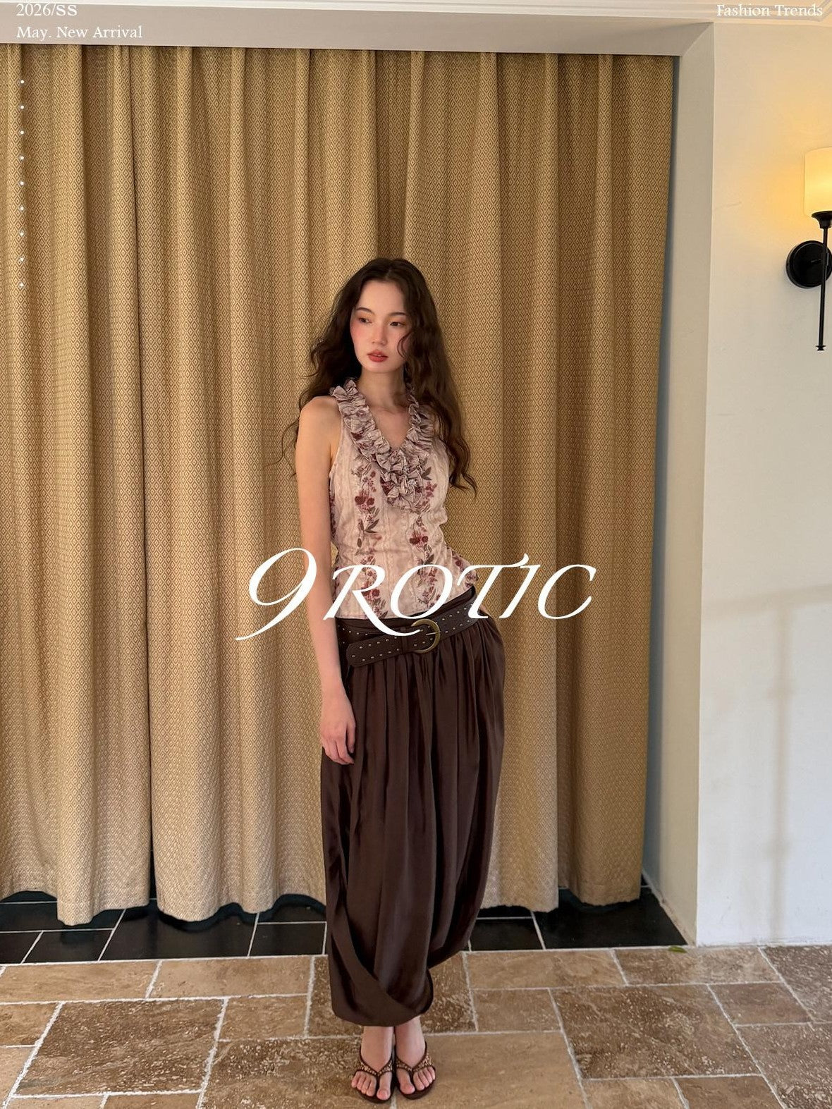 9rotic Coffee Brown Pleated Ruched Bubble Hem Women&
