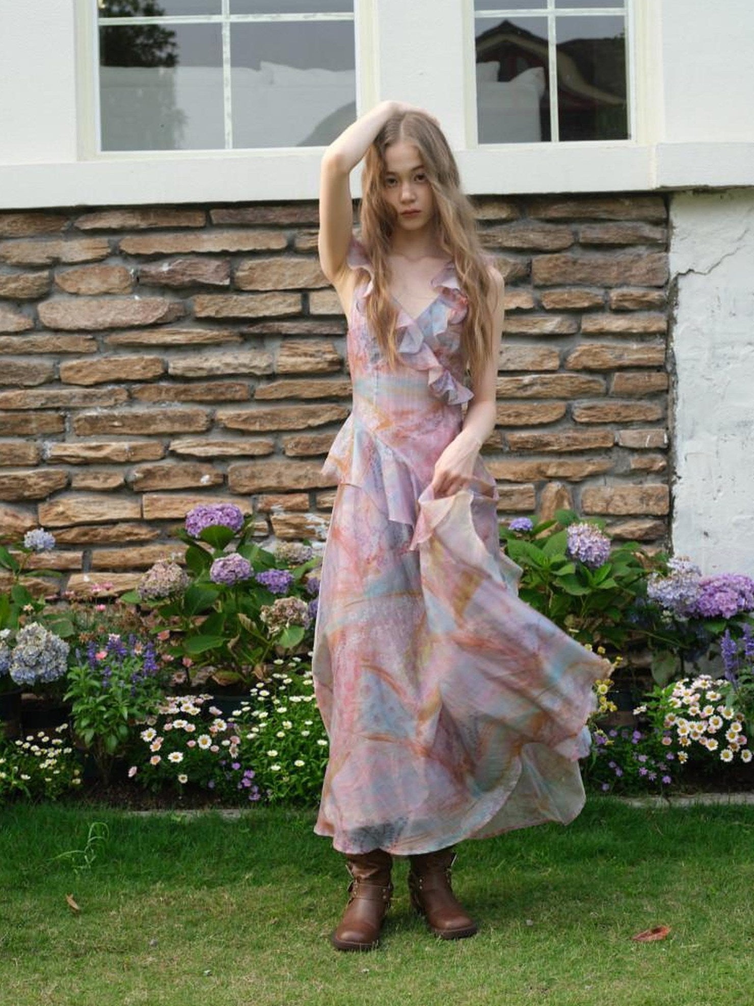 9rotic Tencel Lace V-ceck Slim Sleeveless Ins Fairy For Women Maxi Dresses