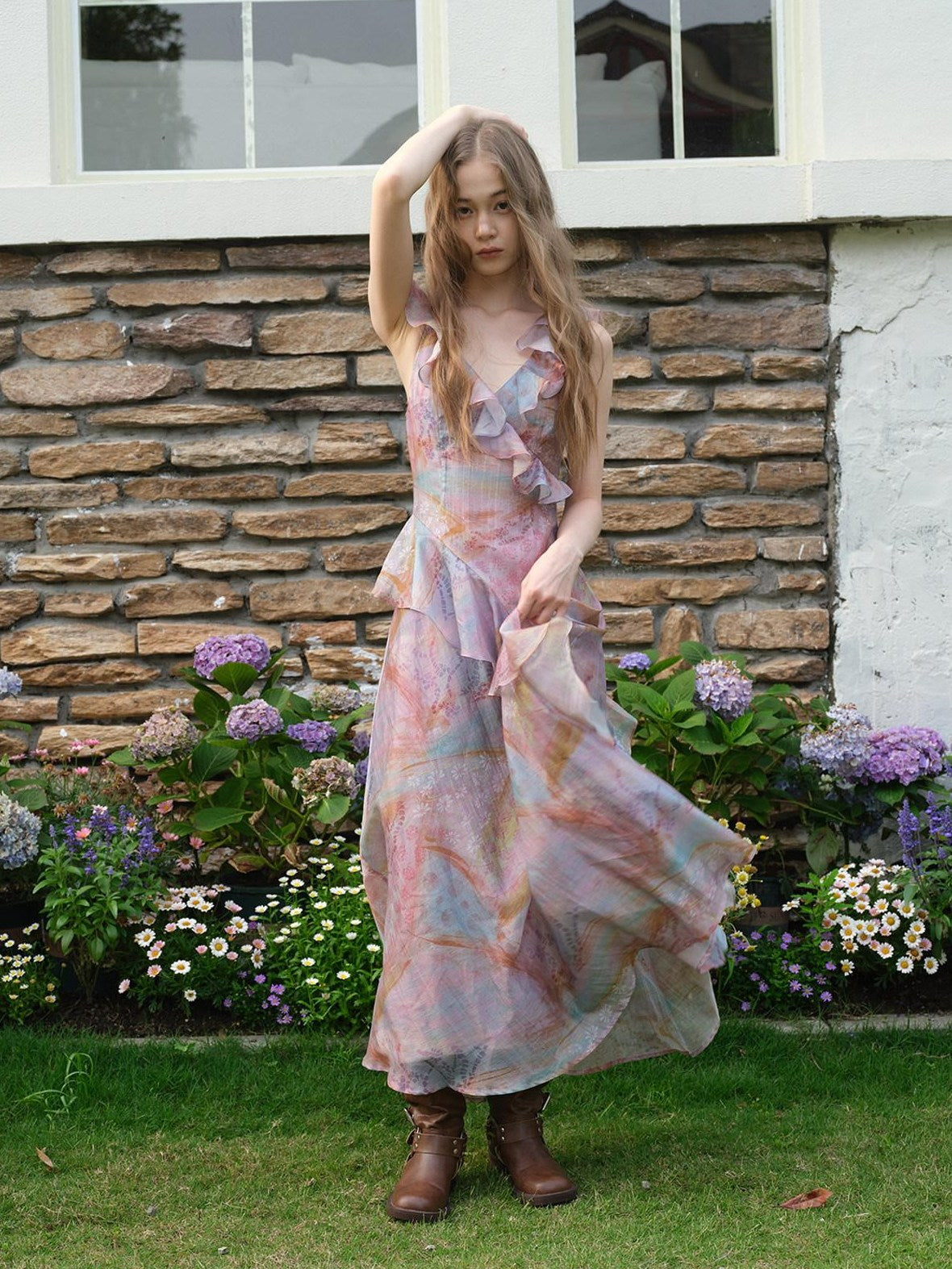 9rotic Tencel Lace V-ceck Slim Sleeveless Ins Fairy For Women Maxi Dresses