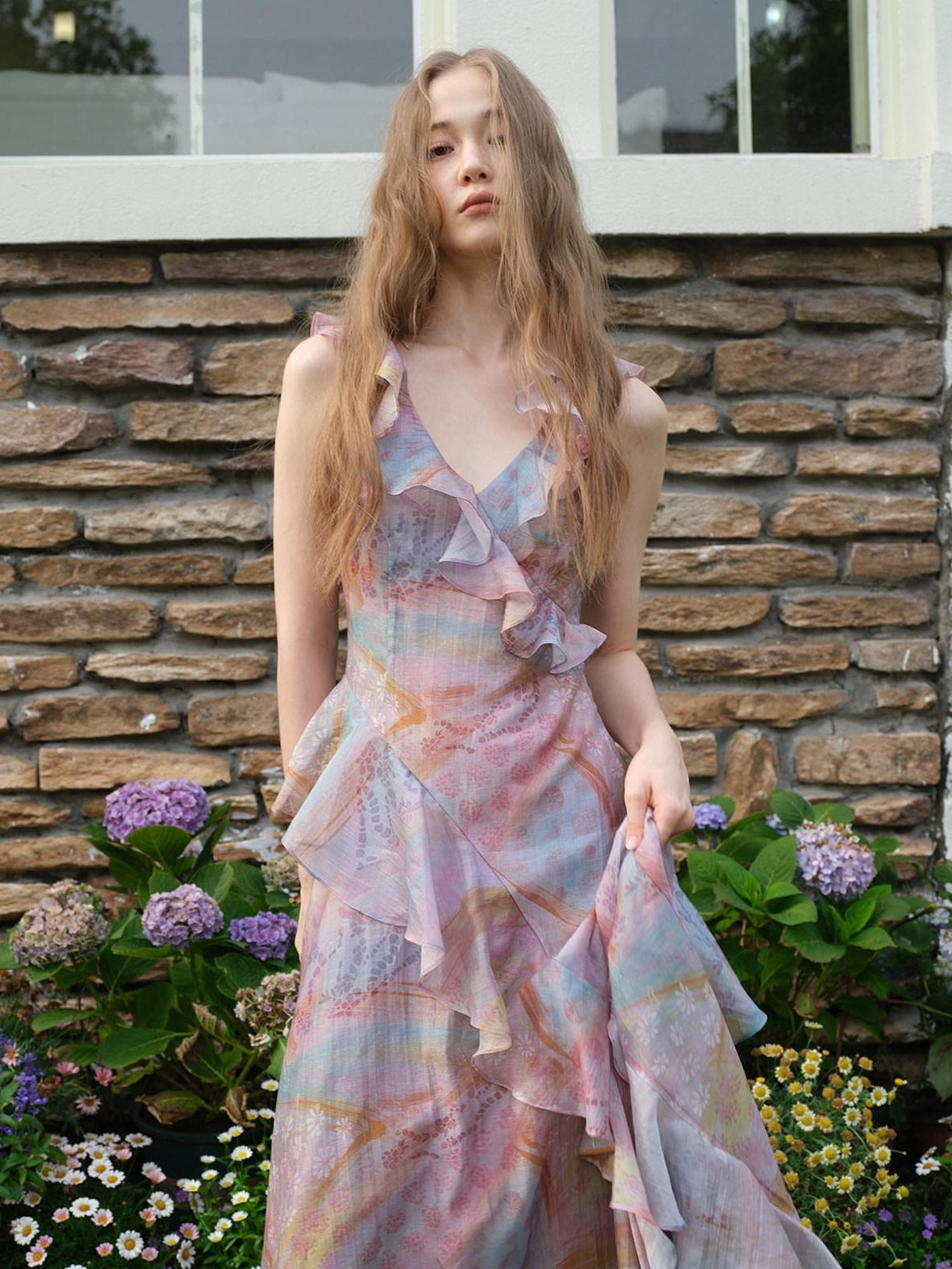 9rotic Tencel Lace V-ceck Slim Sleeveless Ins Fairy For Women Maxi Dresses