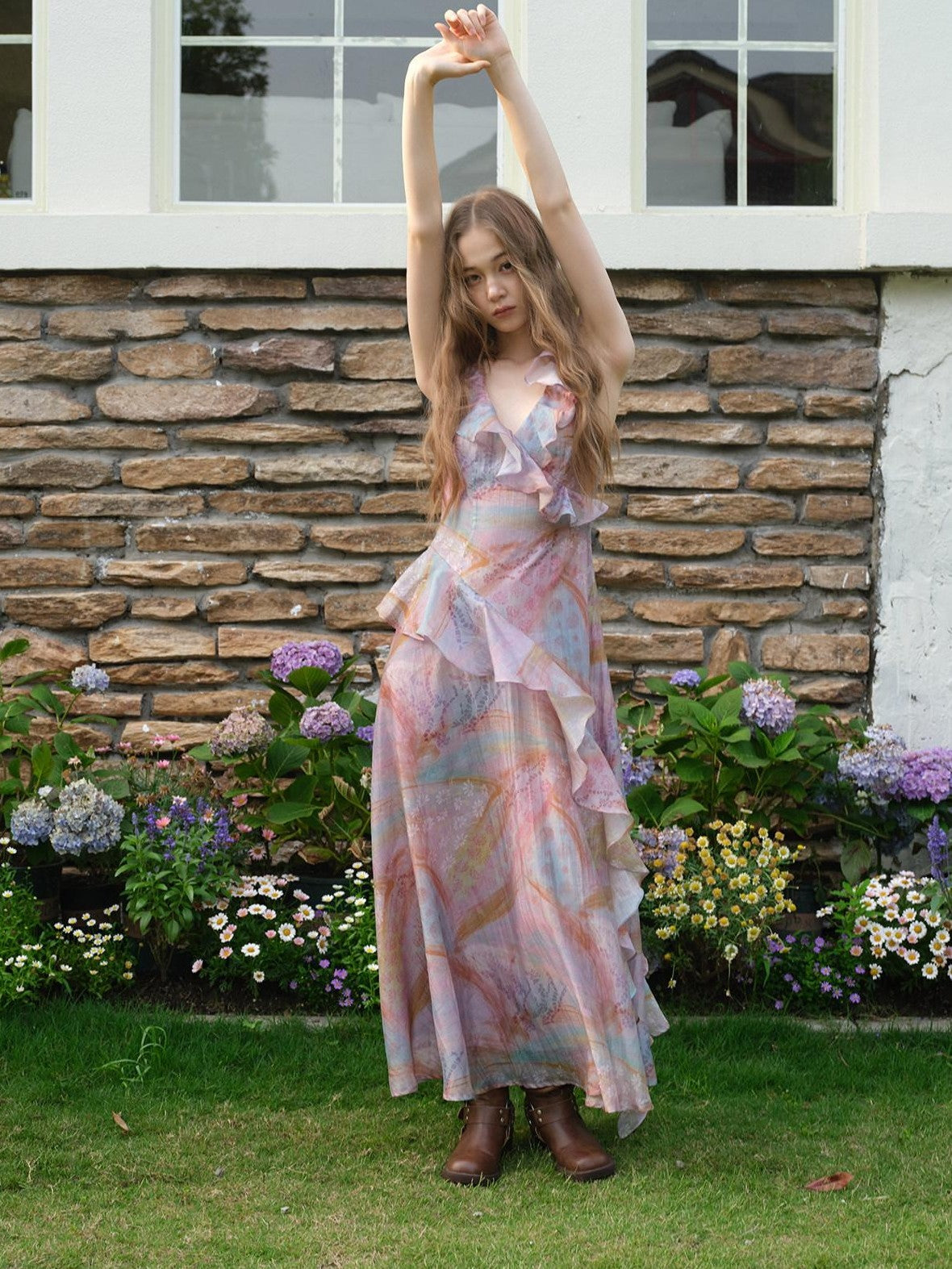 9rotic Tencel Lace V-ceck Slim Sleeveless Ins Fairy For Women Maxi Dresses