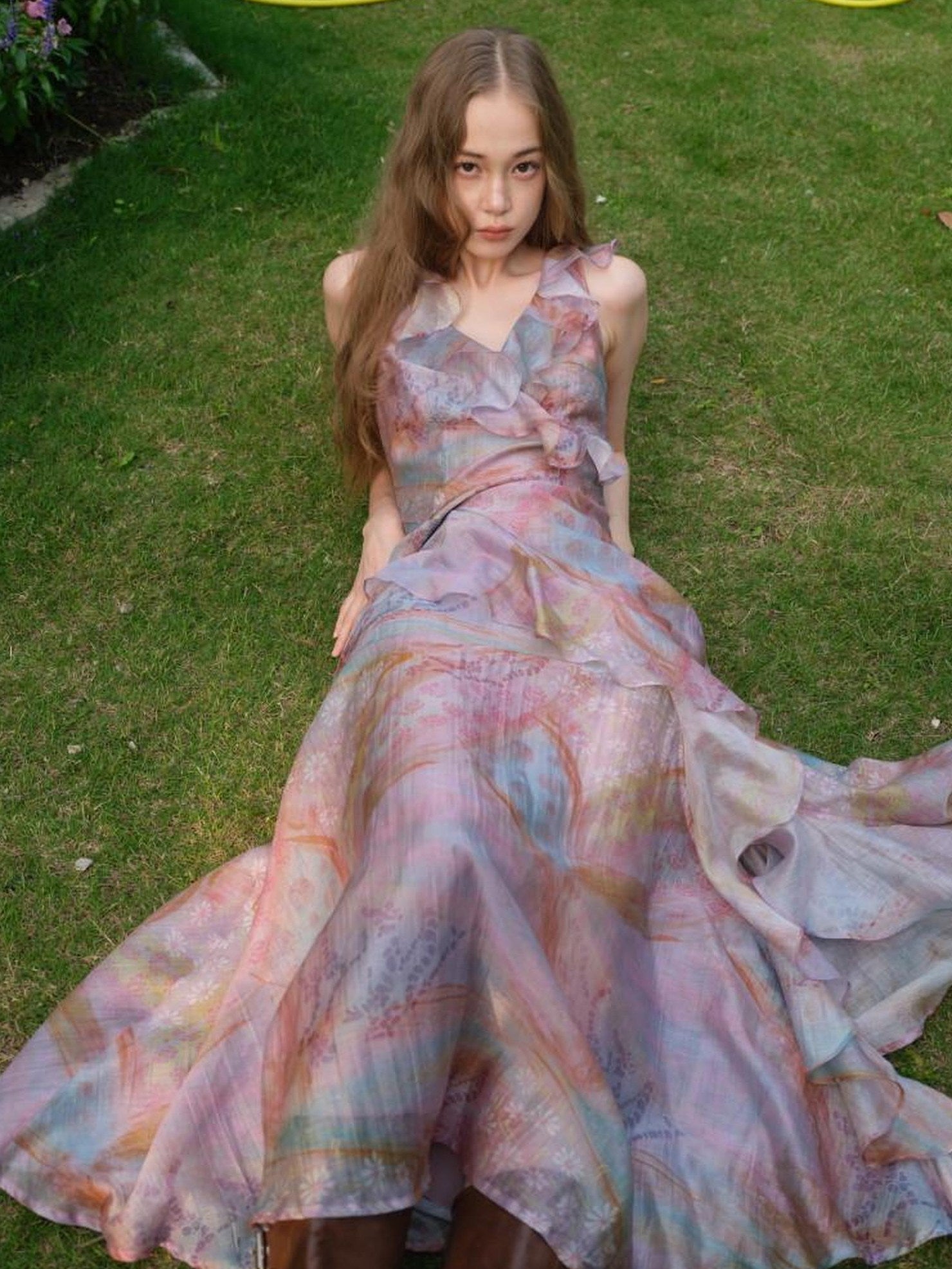 9rotic Tencel Lace V-ceck Slim Sleeveless Ins Fairy For Women Maxi Dresses