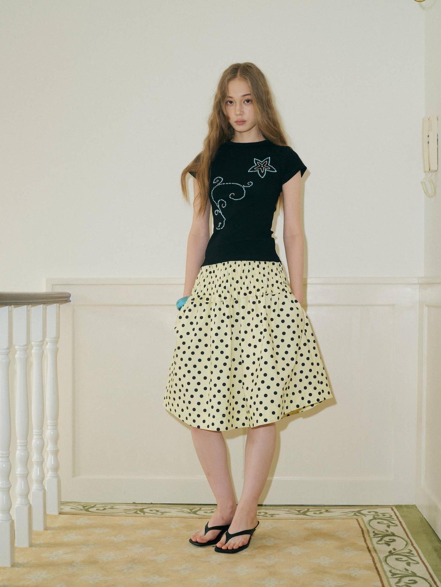 9rotic Versatile Yellow Polka Dot Mid Rise Cotton Blend One Size Casual Tank Tops