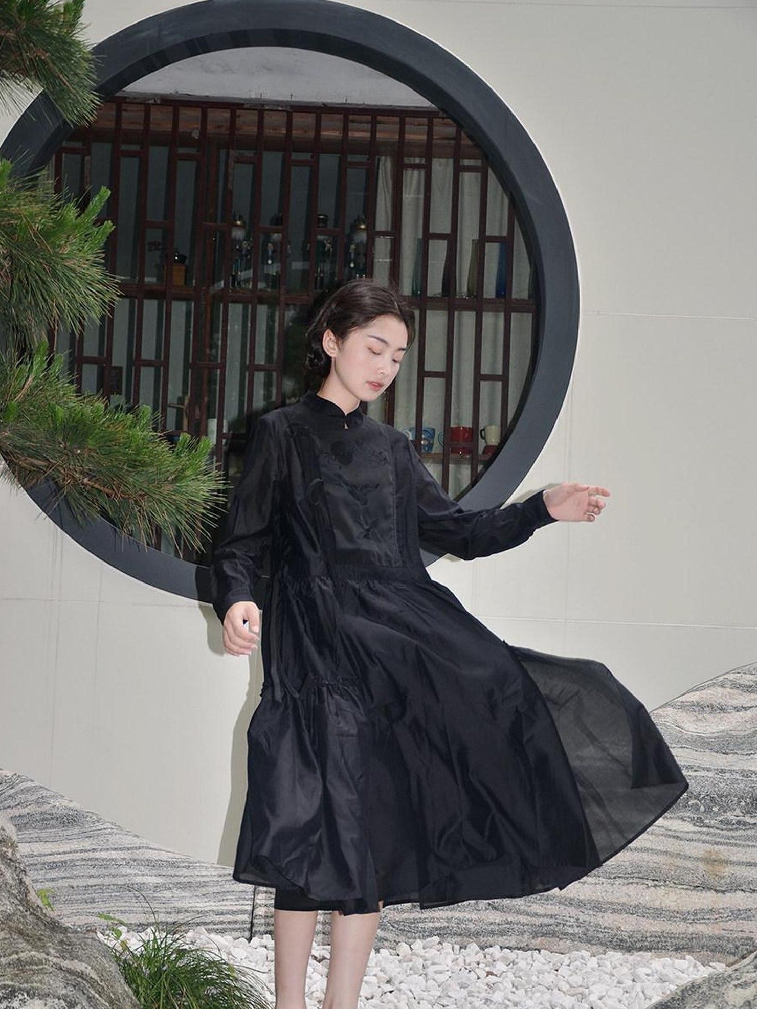 9rotic Vintage Tie Waist Stand Collar Animal Print Cheongsam H Silhouette Mini Dresses