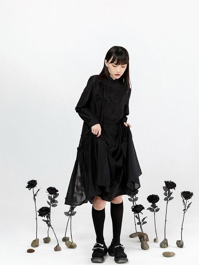 9rotic Vintage Tie Waist Stand Collar Animal Print Cheongsam H Silhouette Mini Dresses