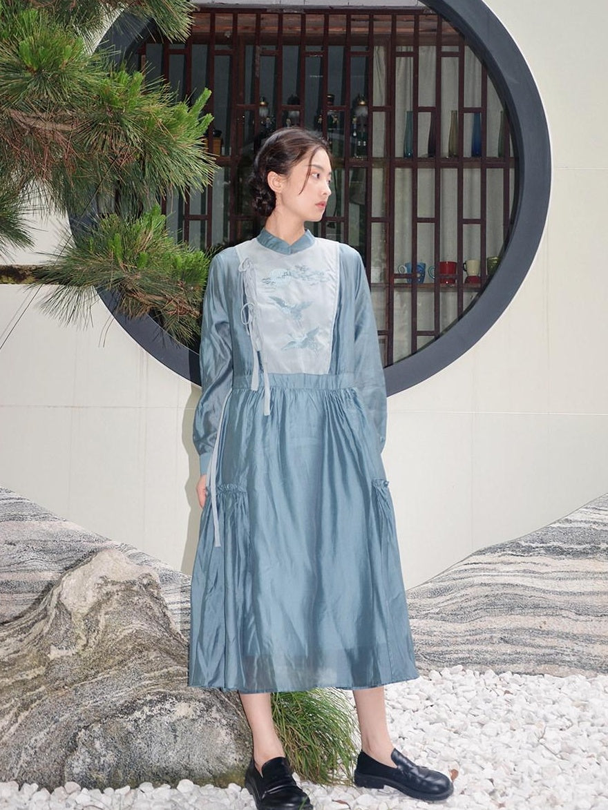 9rotic Vintage Tie Waist Stand Collar Animal Print Cheongsam H Silhouette Mini Dresses