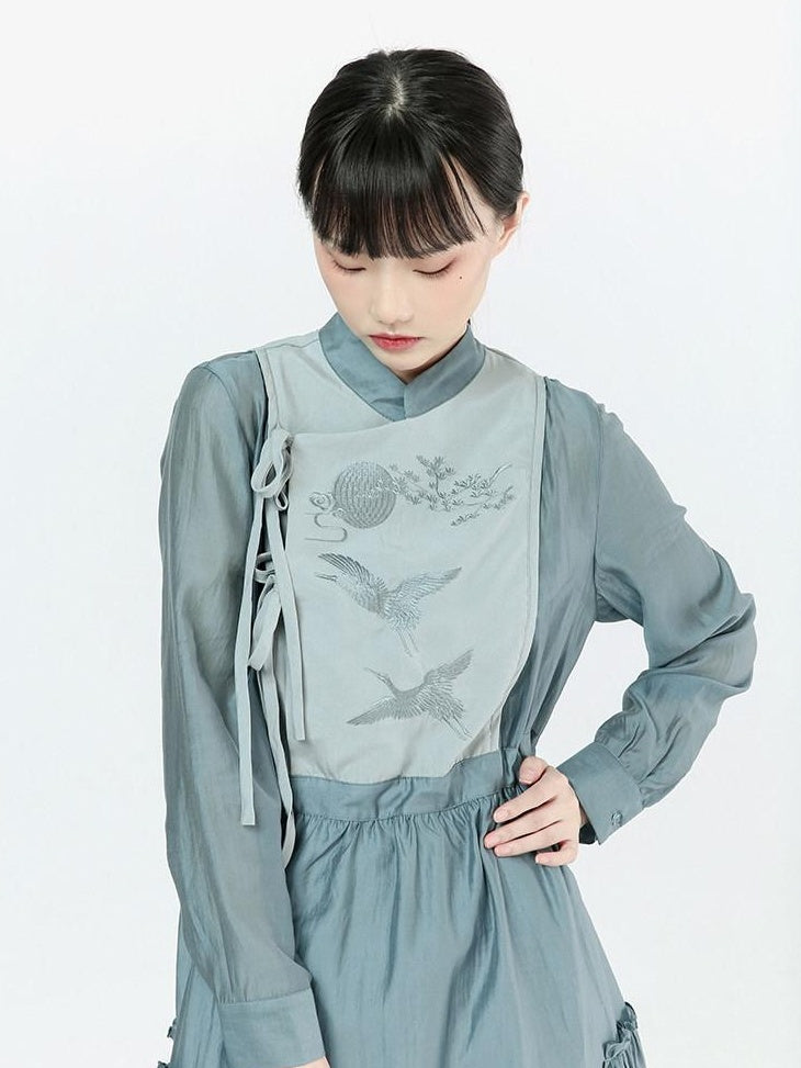 9rotic Vintage Tie Waist Stand Collar Animal Print Cheongsam H Silhouette Mini Dresses