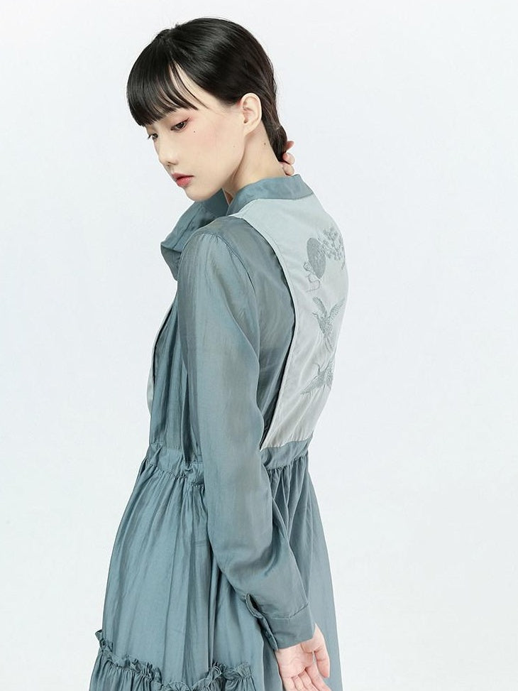 9rotic Vintage Tie Waist Stand Collar Animal Print Cheongsam H Silhouette Mini Dresses