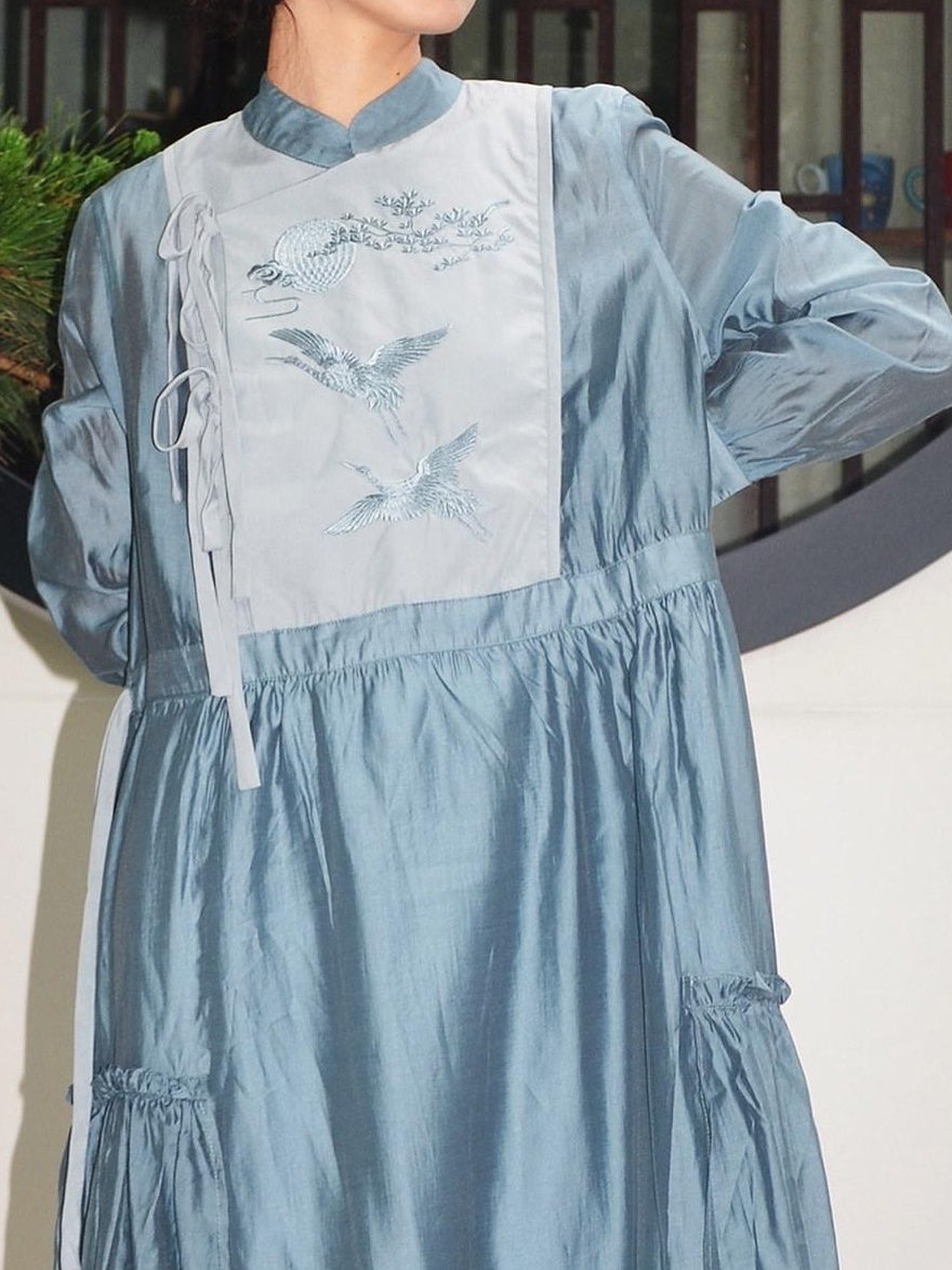 9rotic Vintage Tie Waist Stand Collar Animal Print Cheongsam H Silhouette Mini Dresses