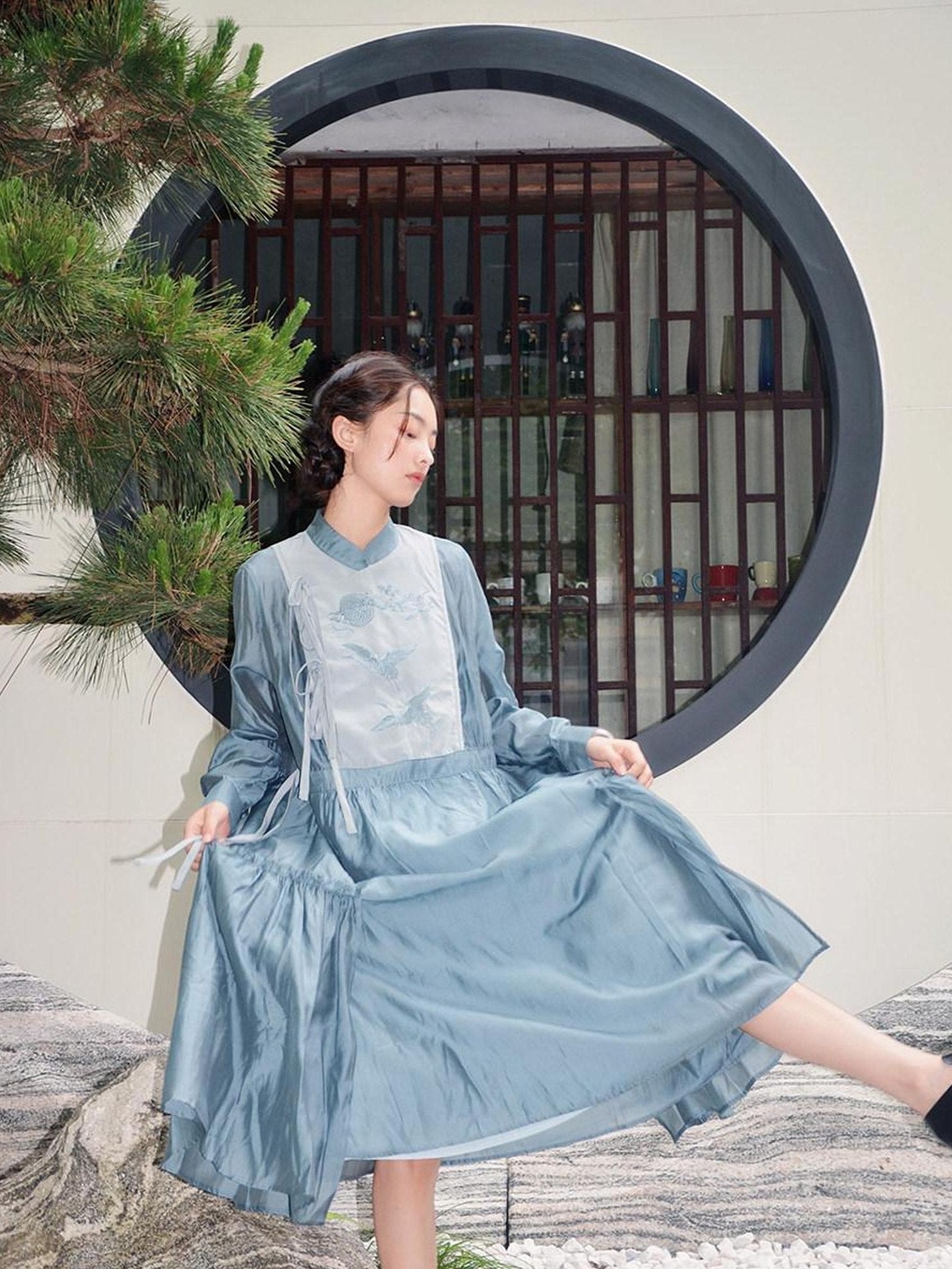 9rotic Vintage Tie Waist Stand Collar Animal Print Cheongsam H Silhouette Mini Dresses