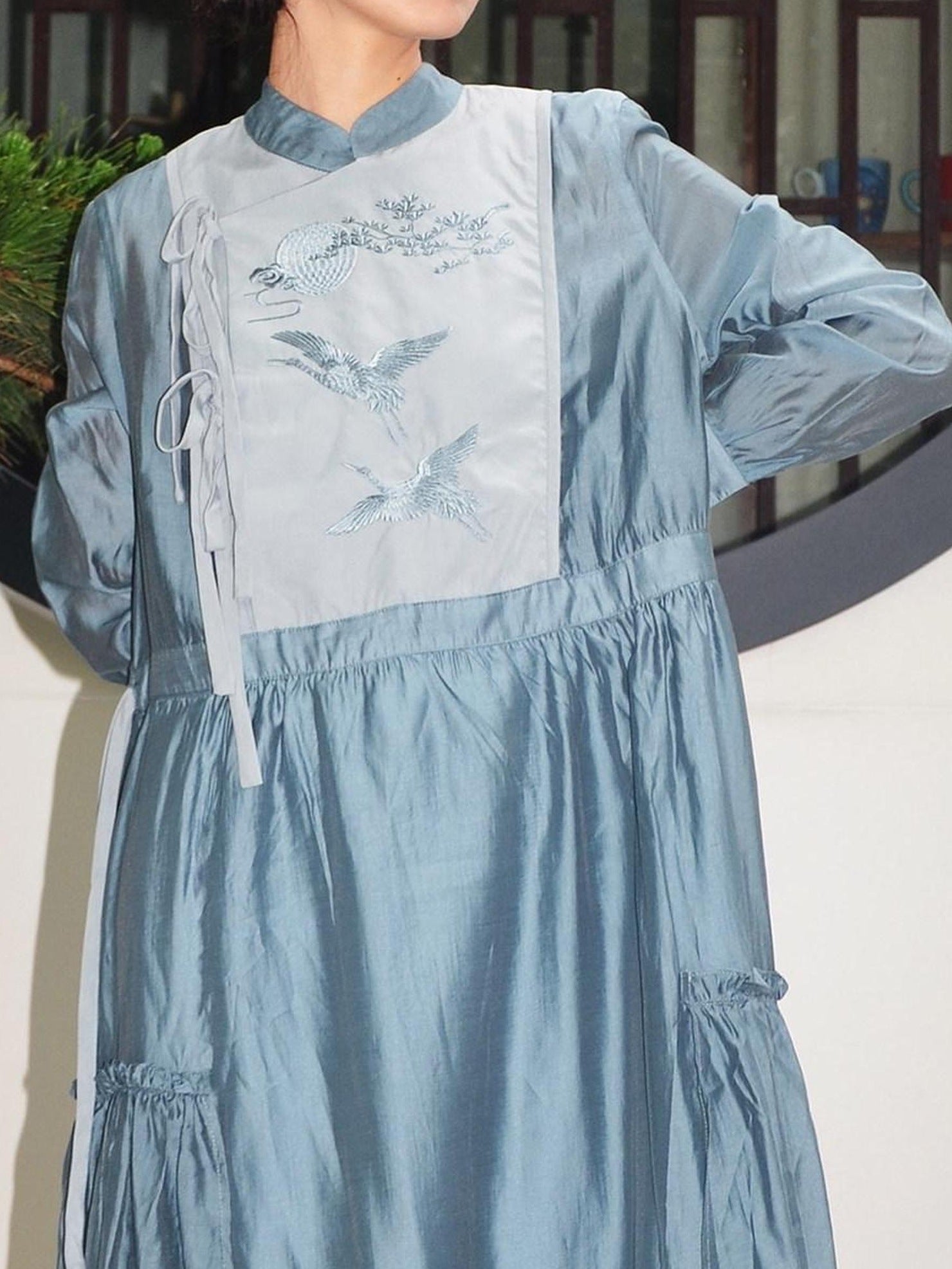 9rotic Vintage Tie Waist Stand Collar Animal Print Cheongsam H Silhouette Mini Dresses