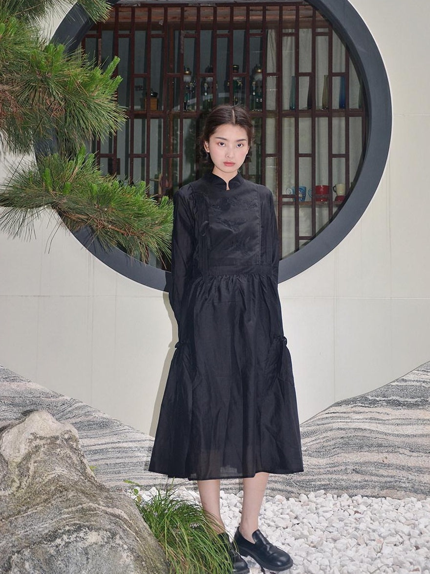 9rotic Vintage Tie Waist Stand Collar Animal Print Cheongsam H Silhouette Mini Dresses