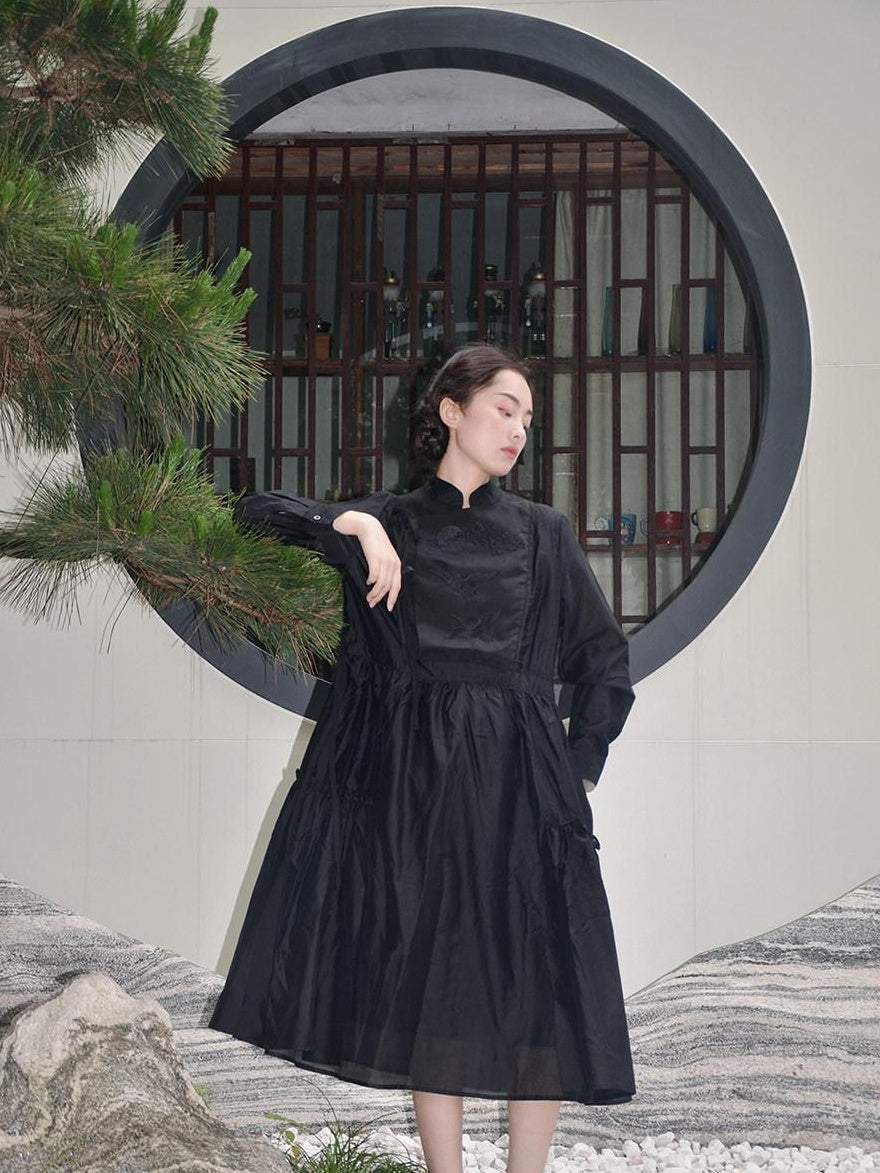 9rotic Vintage Tie Waist Stand Collar Animal Print Cheongsam H Silhouette Mini Dresses