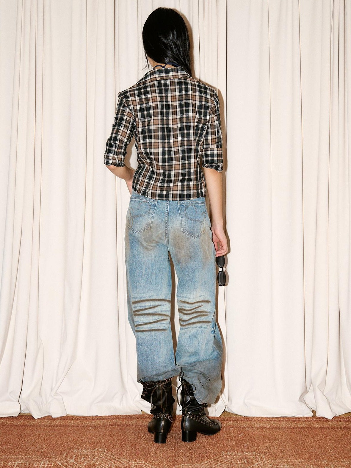 9rotic Washed Vintage Distressed Straight Natural Waist Cotton Denim Women Maxi Dresses