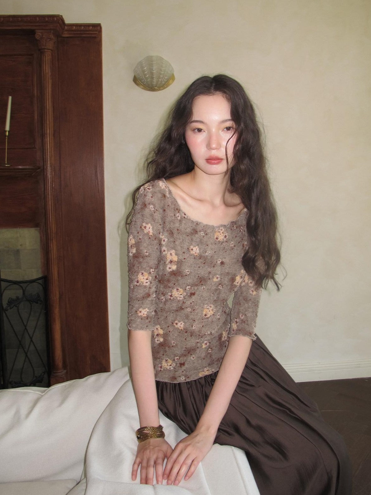 9rotic Wavy Edge Ruched Floral Cinched Waist Women&