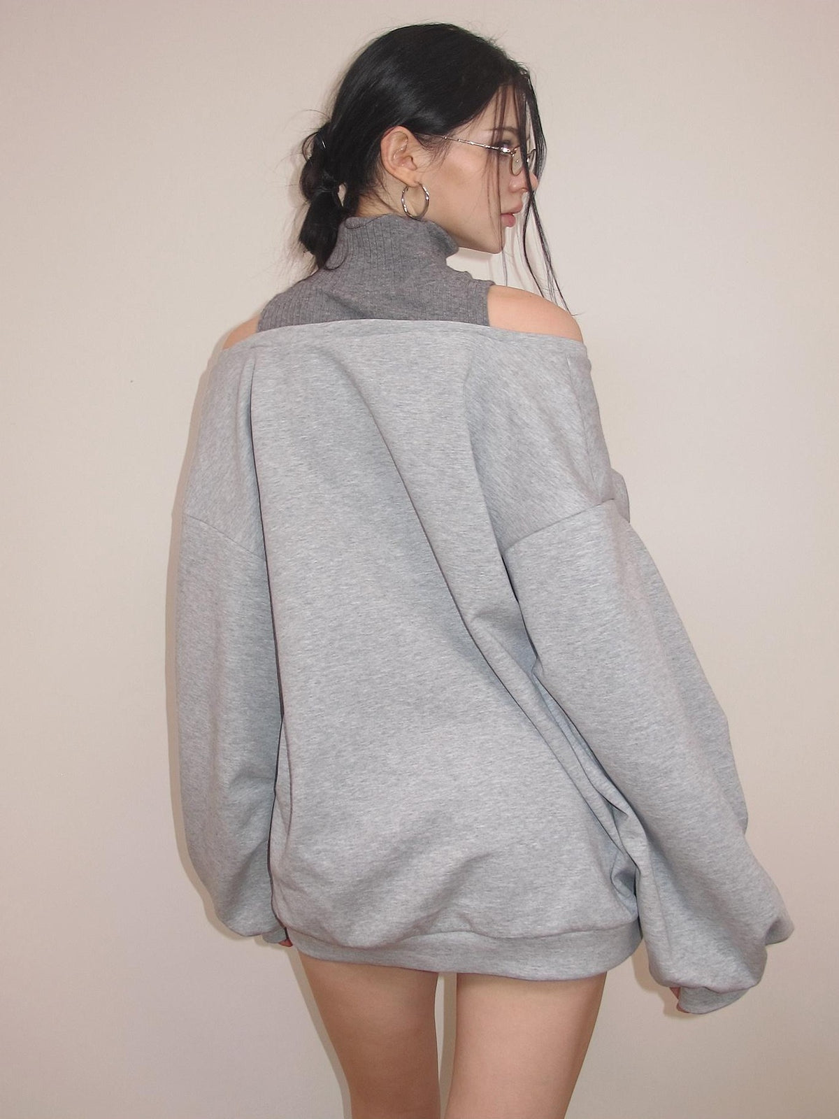 AE30 Saint Asymmetric Off Shoulder Mock Neck Slouchy Women&