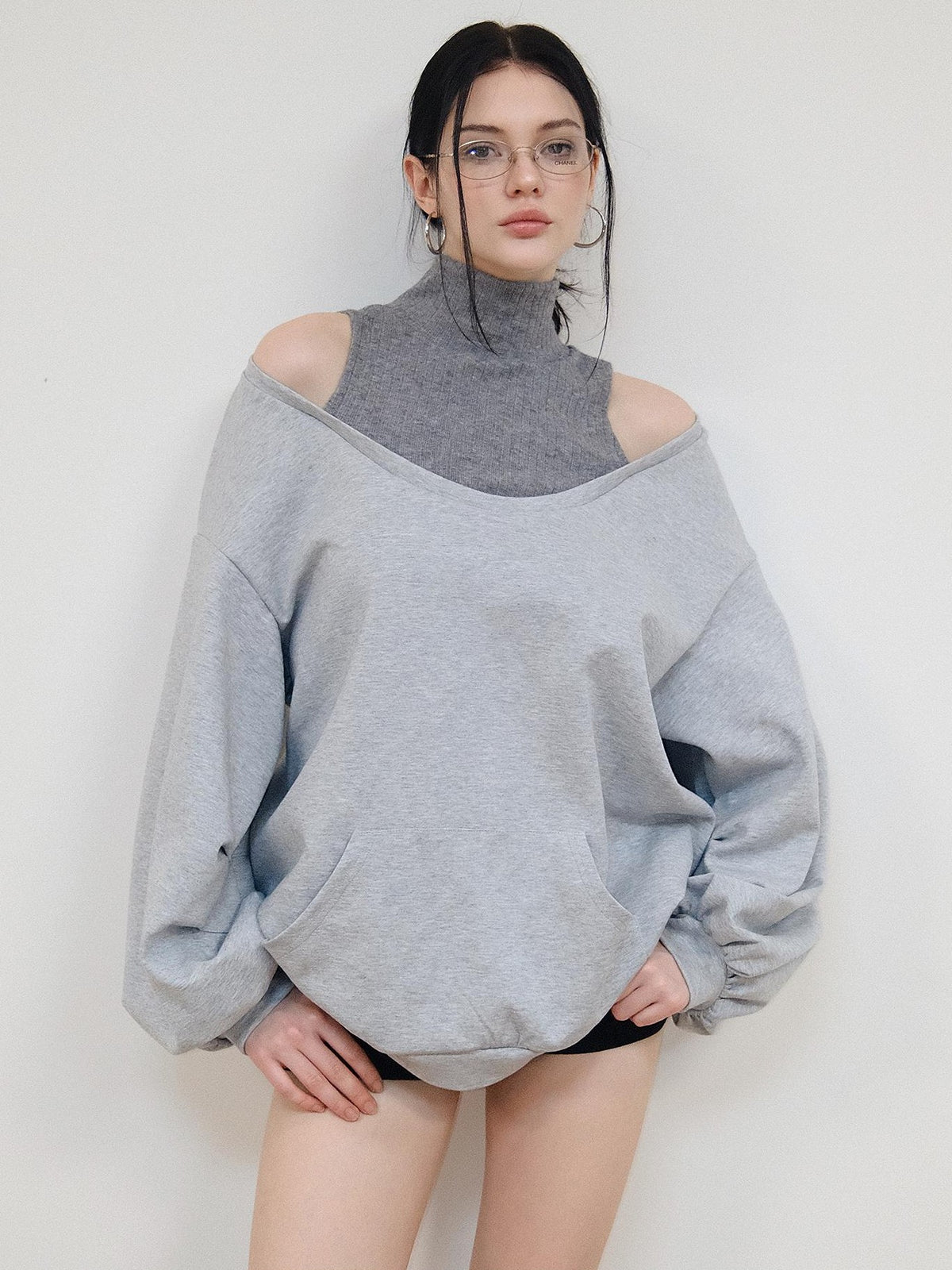AE30 Saint Asymmetric Off Shoulder Mock Neck Slouchy Women&