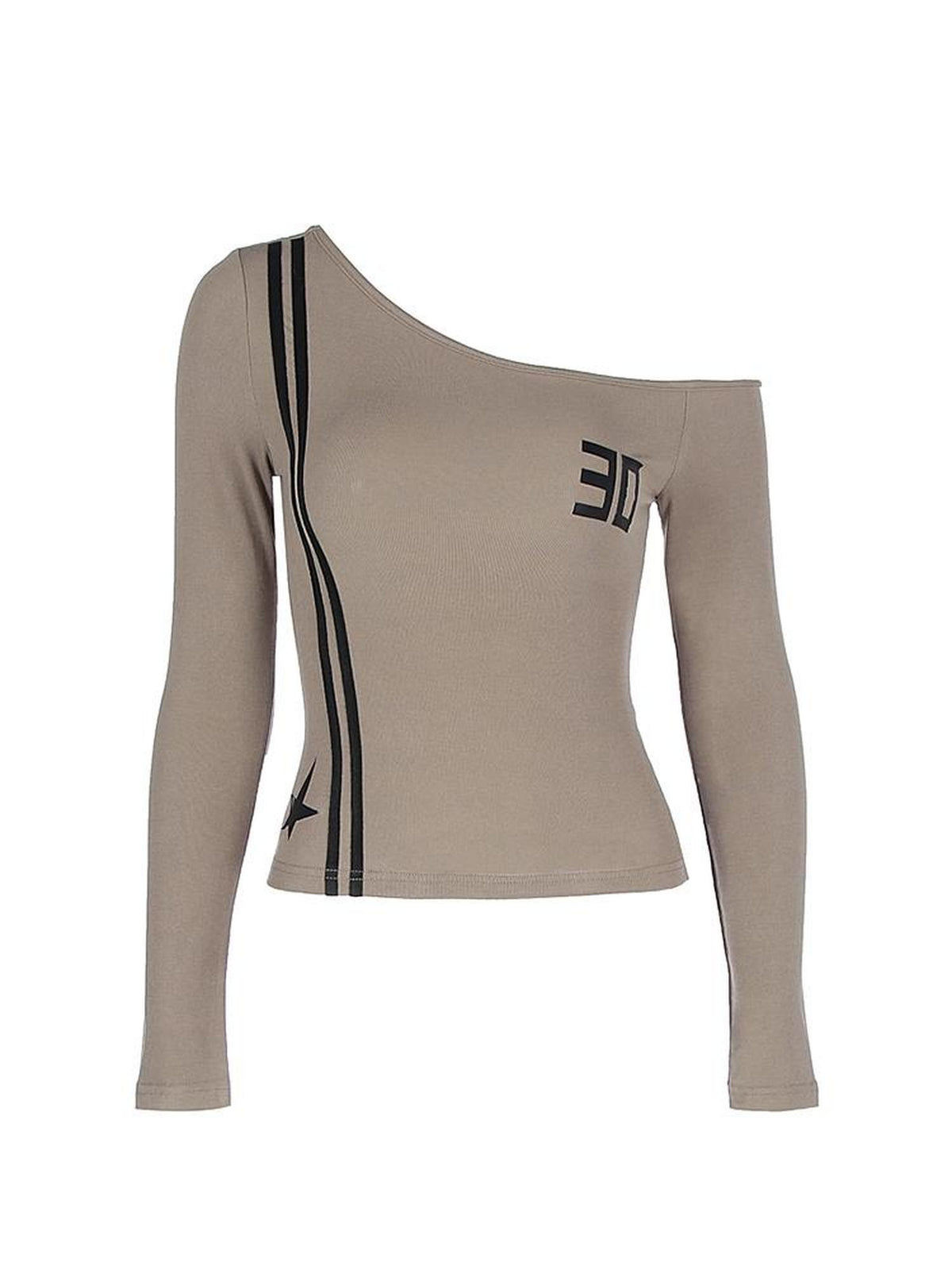 AE30 Saint Asymmetric One Shoulder Print Slant Neck Women&