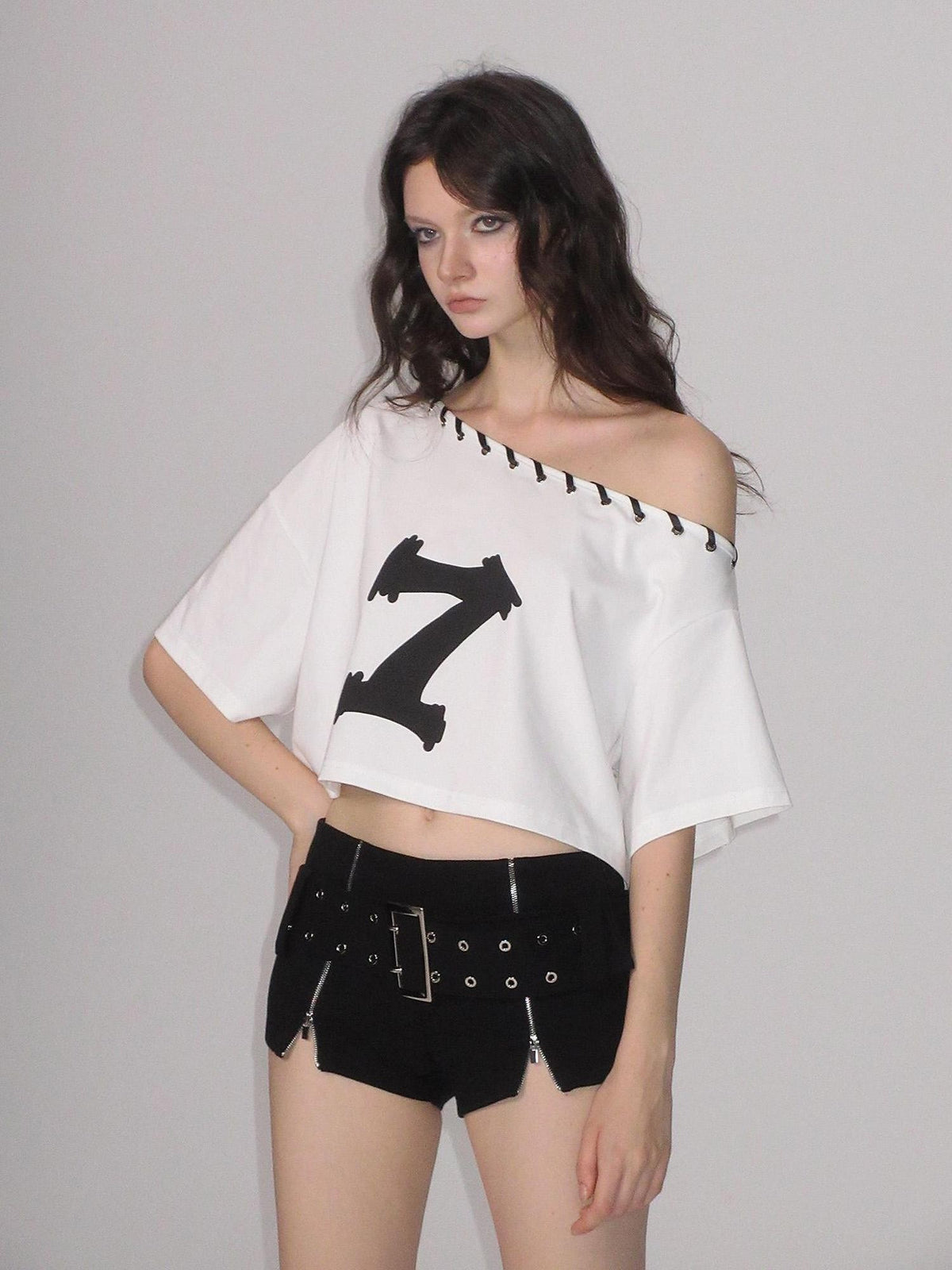 AE30 Saint Graphic Print Asymmetric Neck Loose Fit Cotton Blend Women&