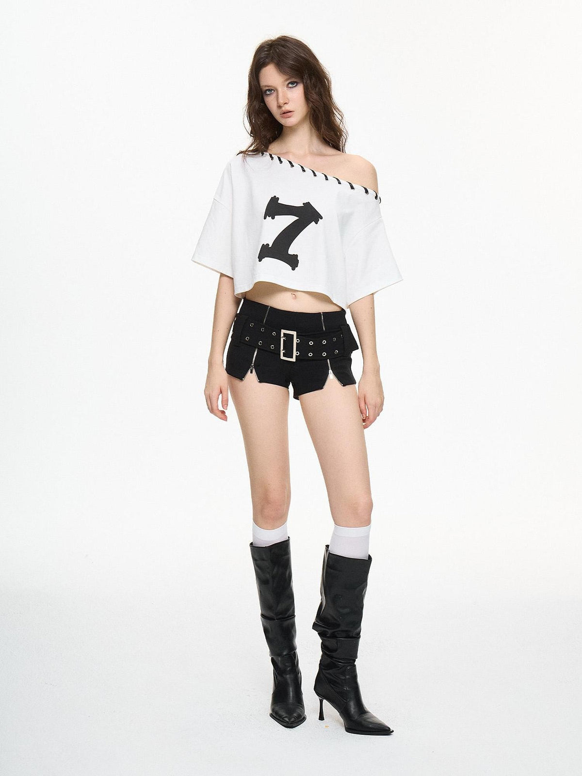 AE30 Saint Graphic Print Asymmetric Neck Loose Fit Cotton Blend Women&