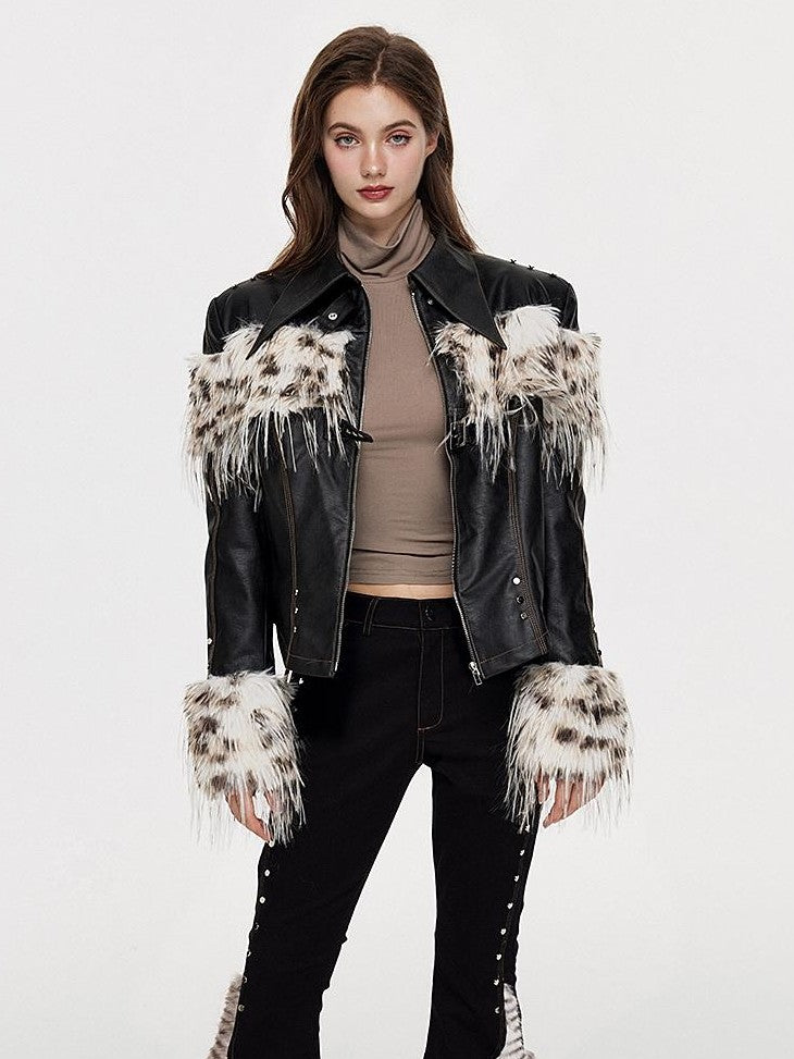 AE30 Saint Leopard Print Spliced Padded Pu Women&