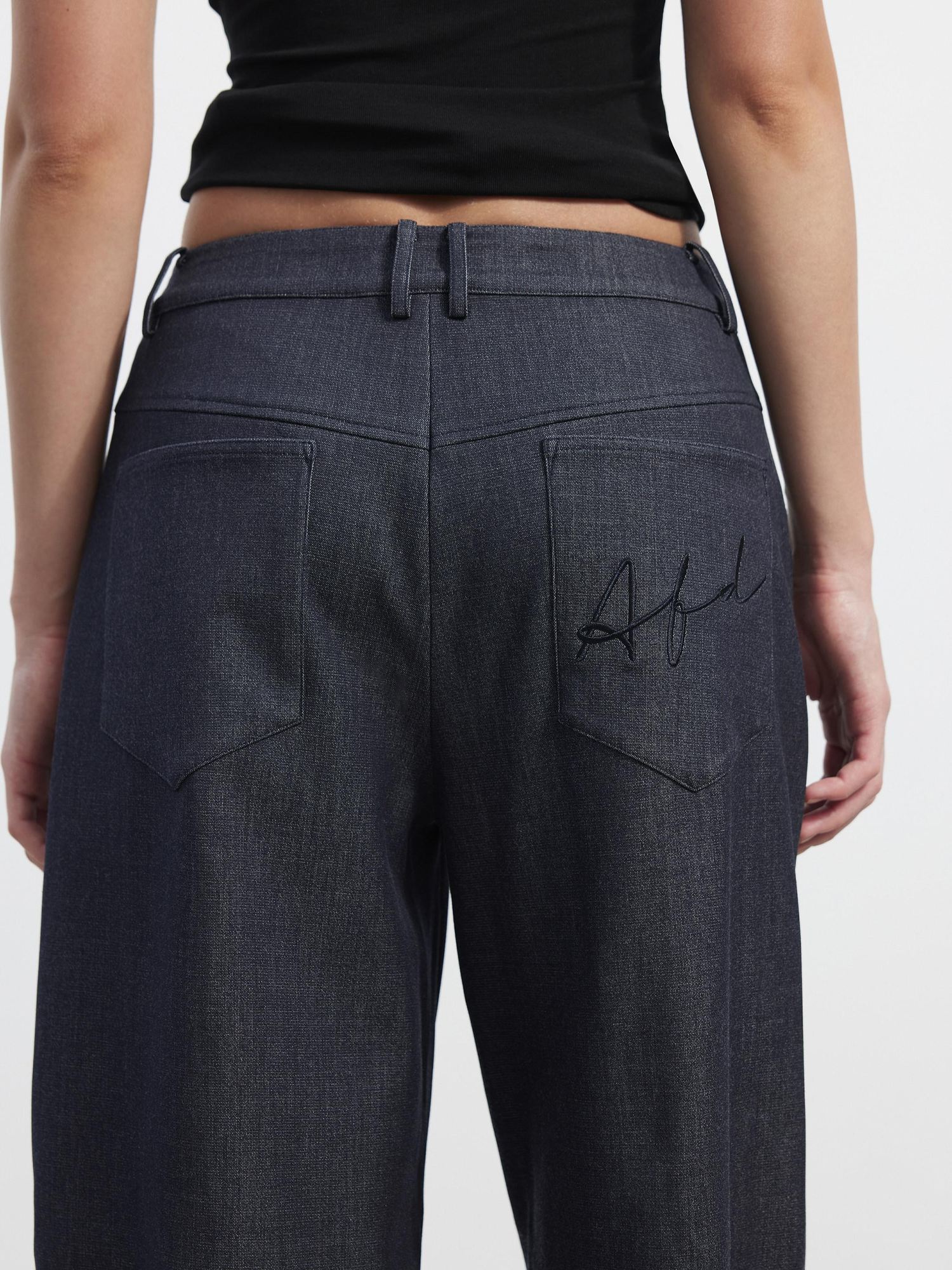 AFTADAWN 3D Tailored Natural Waist Wide Leg Casual Women Pockets Mohair Blend Pants