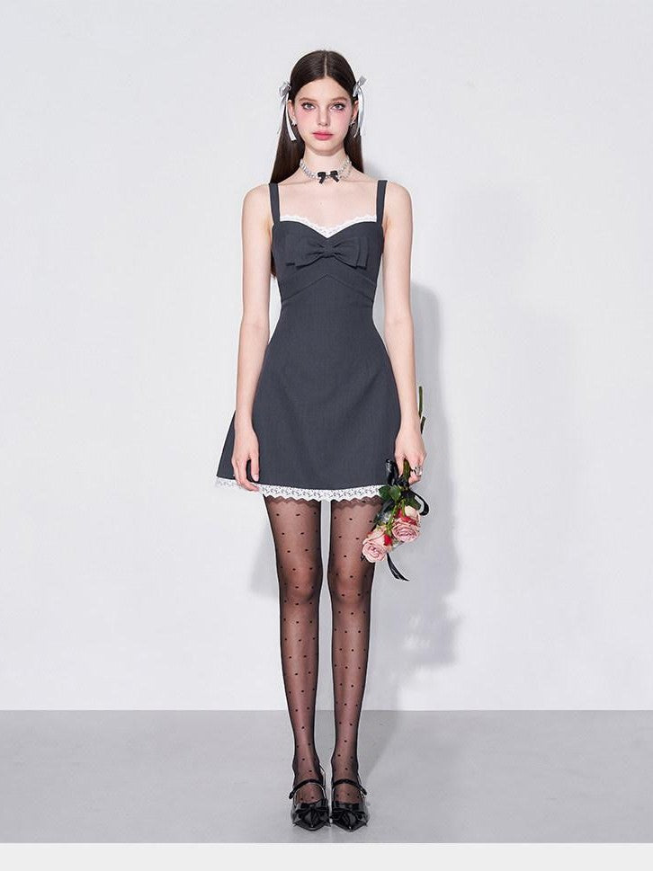 AFTADAWN 3d Bow V-neck Cinched Waist Aline Wide Strap Women&