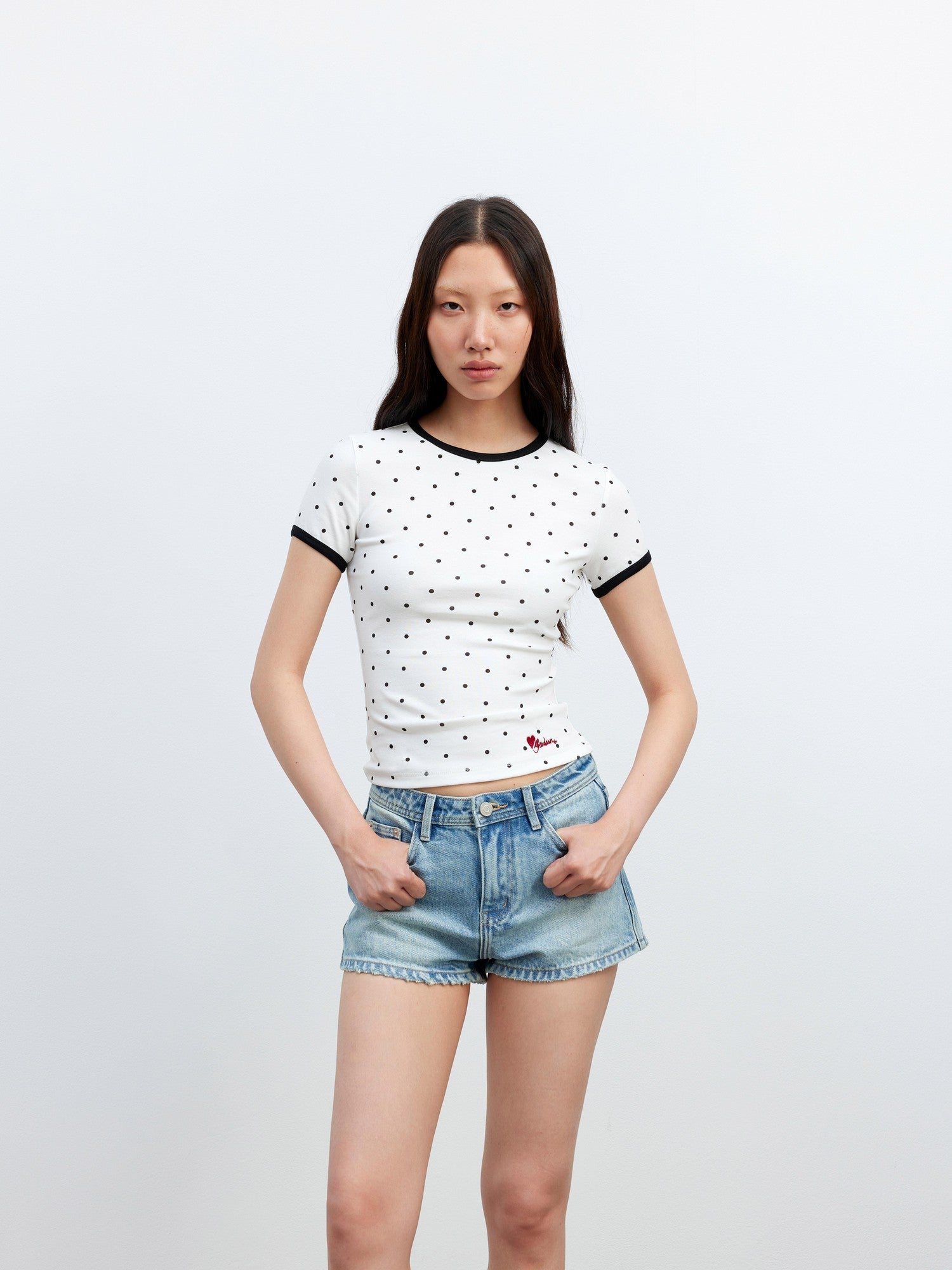 AFTADAWN 3d Contrast Polka Dot Embroidered Slim Women&