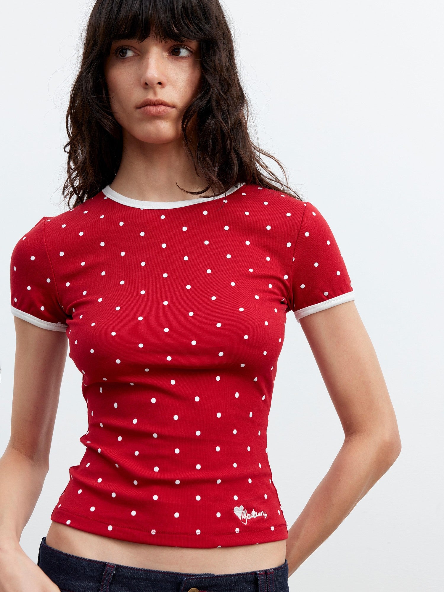 AFTADAWN 3d Contrast Polka Dot Embroidered Slim Women&