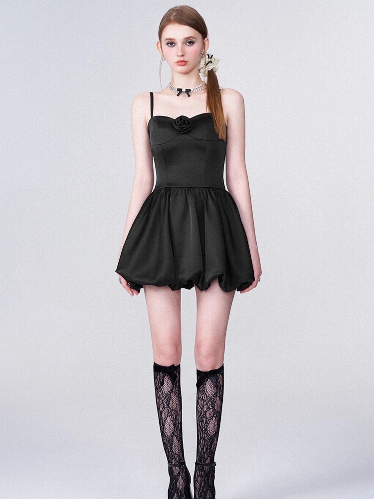 AFTADAWN 3d Rose Cinched Waist Bubble Skirt Women&