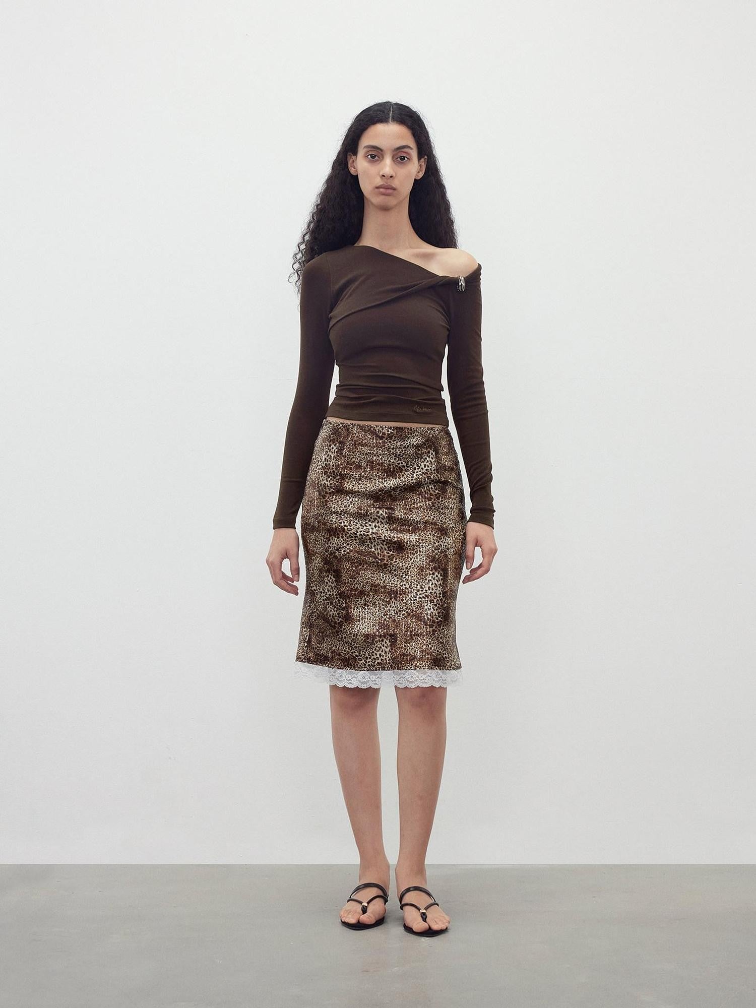 AFTADAWN 3d Sequin Leopard Lace Splice High Waist Women&