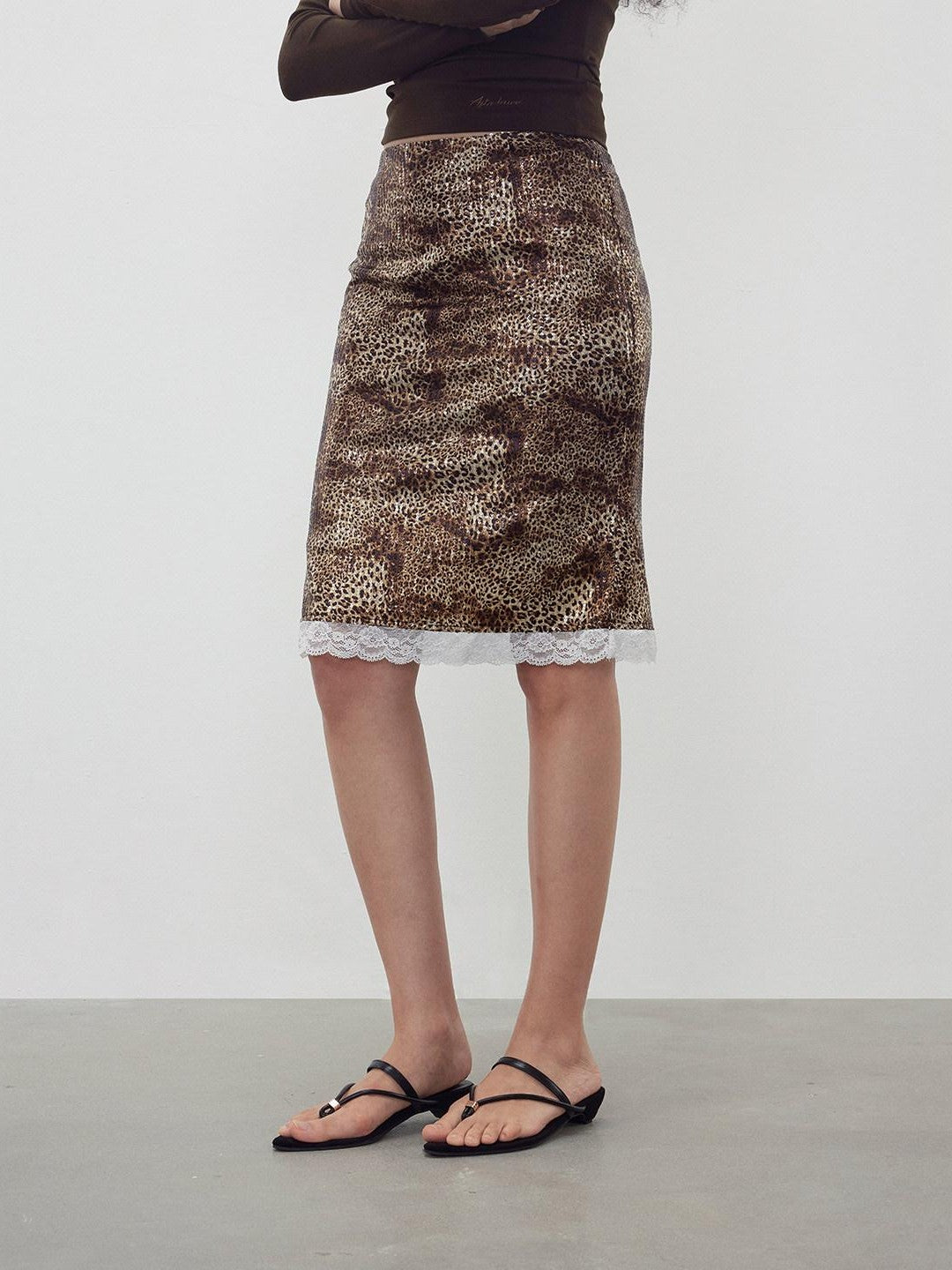 AFTADAWN 3d Sequin Leopard Lace Splice High Waist Women&