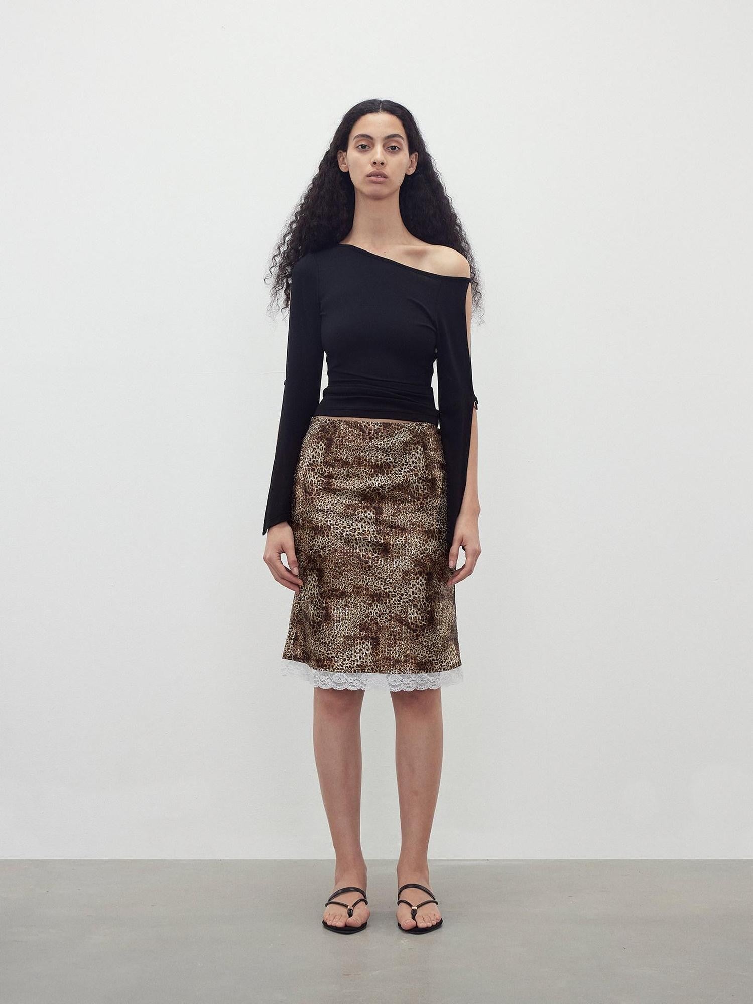 AFTADAWN 3d Sequin Leopard Lace Splice High Waist Women&
