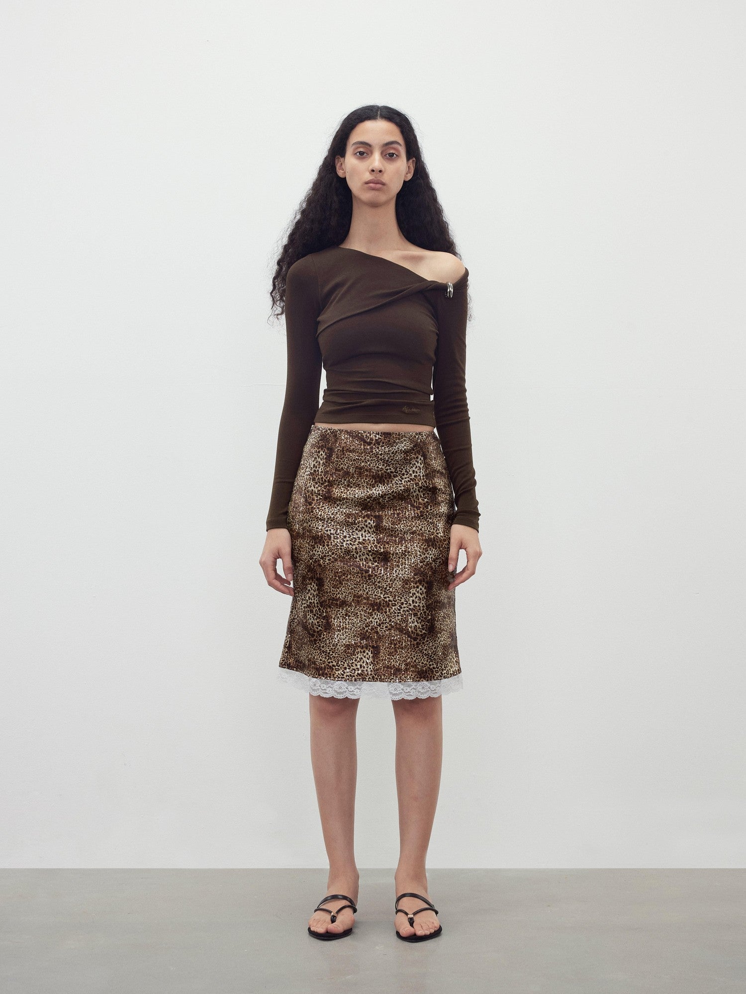 AFTADAWN 3d Sequin Leopard Lace Splice High Waist Women&