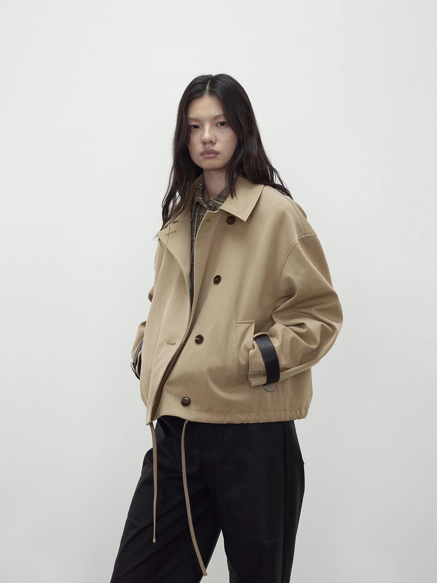 A Line Utility Short Trench Coat With Detachable Belted Cuffs