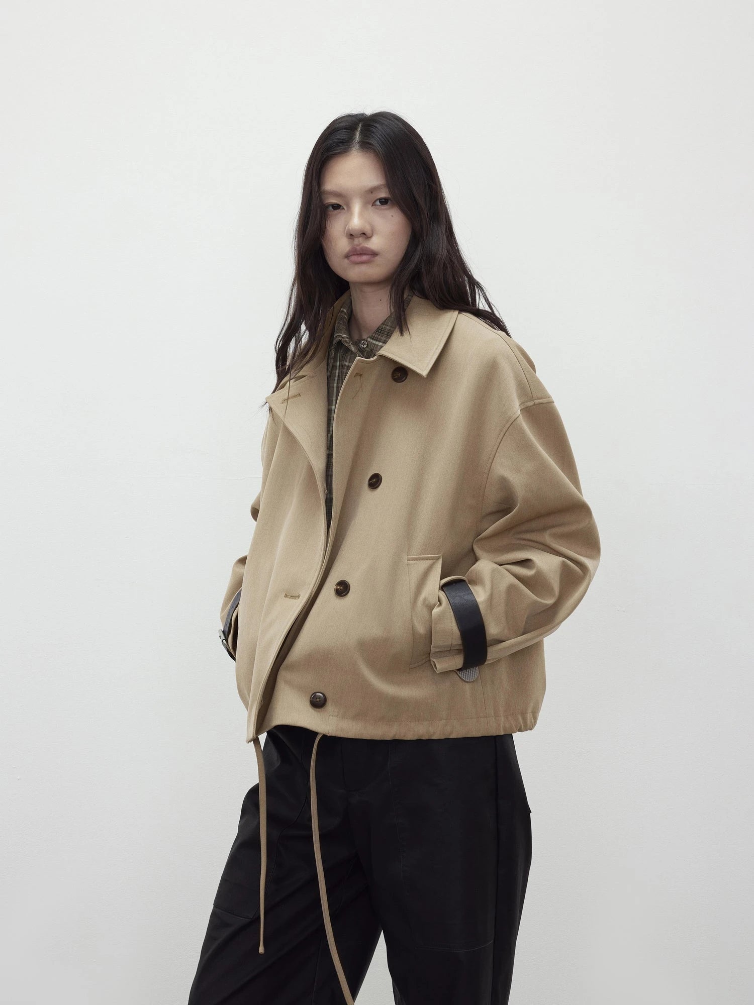 A Line Utility Short Trench Coat With Detachable Belted Cuffs